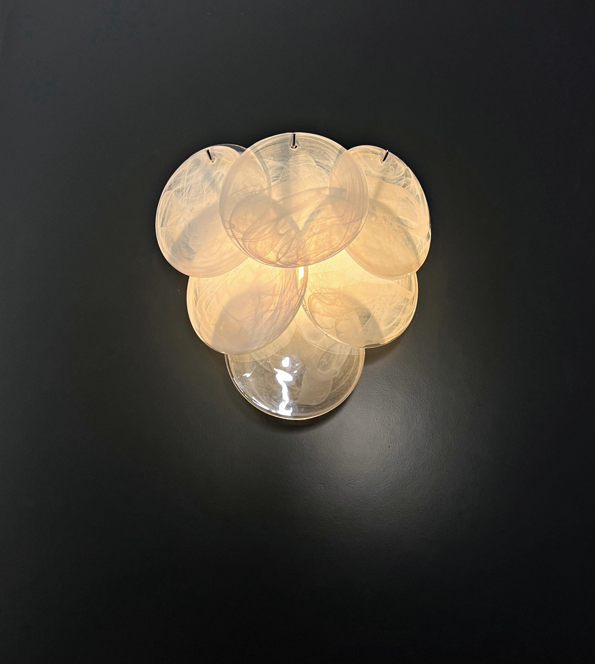 Pair of glass wall sconces - 6 alabaster white disks 5