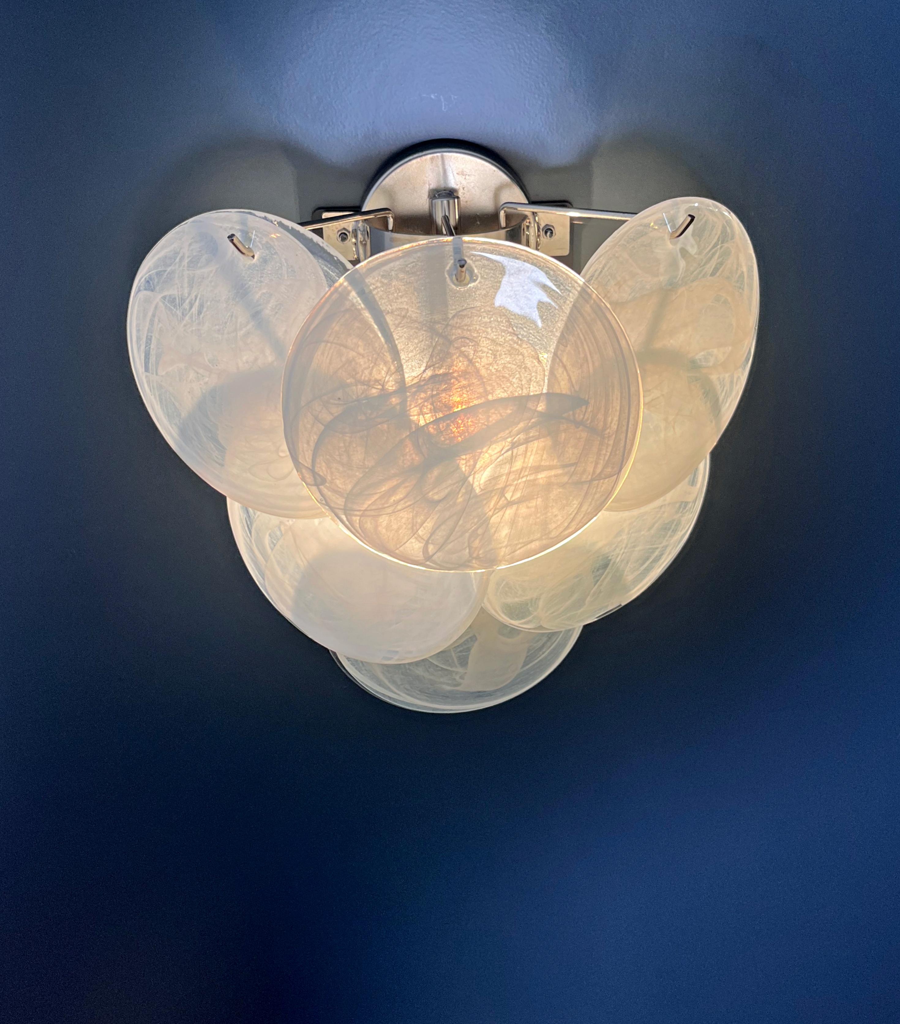 Pair of glass wall sconces - 6 alabaster white disks 7
