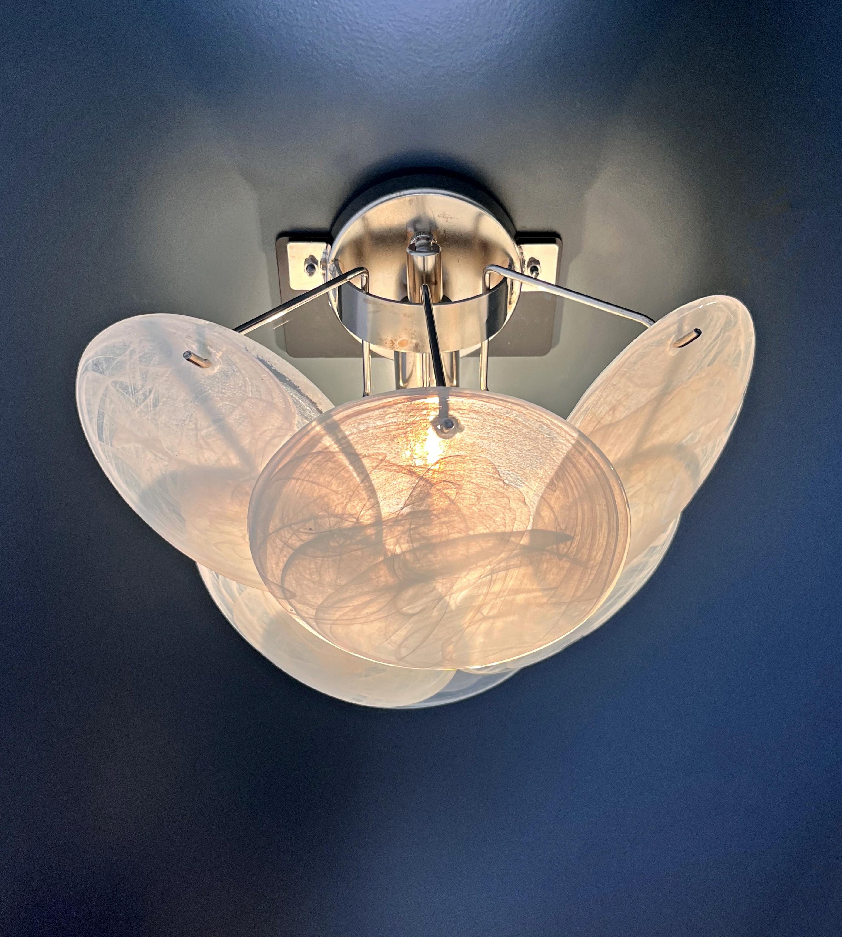 Pair of glass wall sconces - 6 alabaster white disks 8