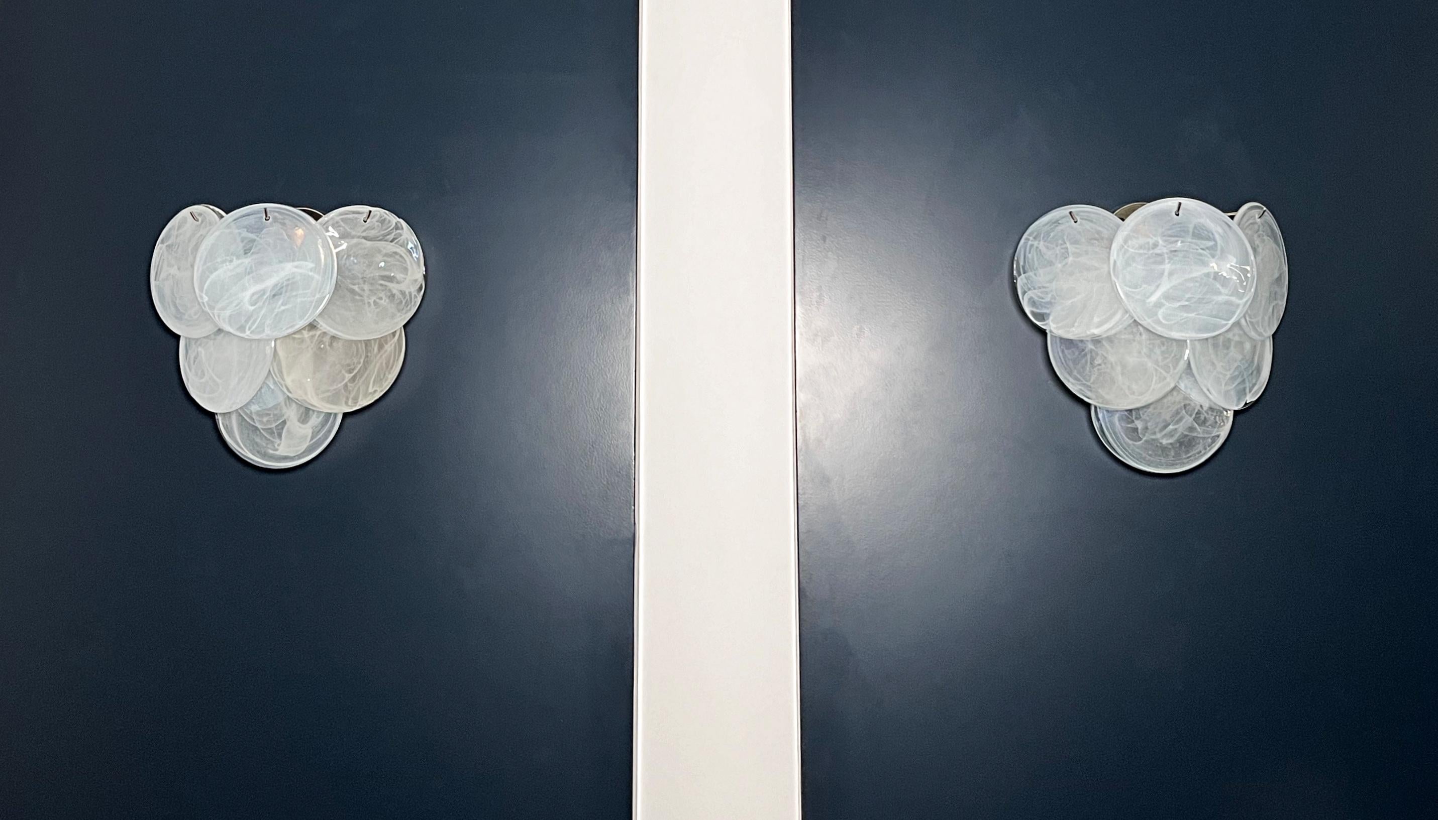Mid-Century Modern Pair of glass wall sconces - 6 alabaster white disks