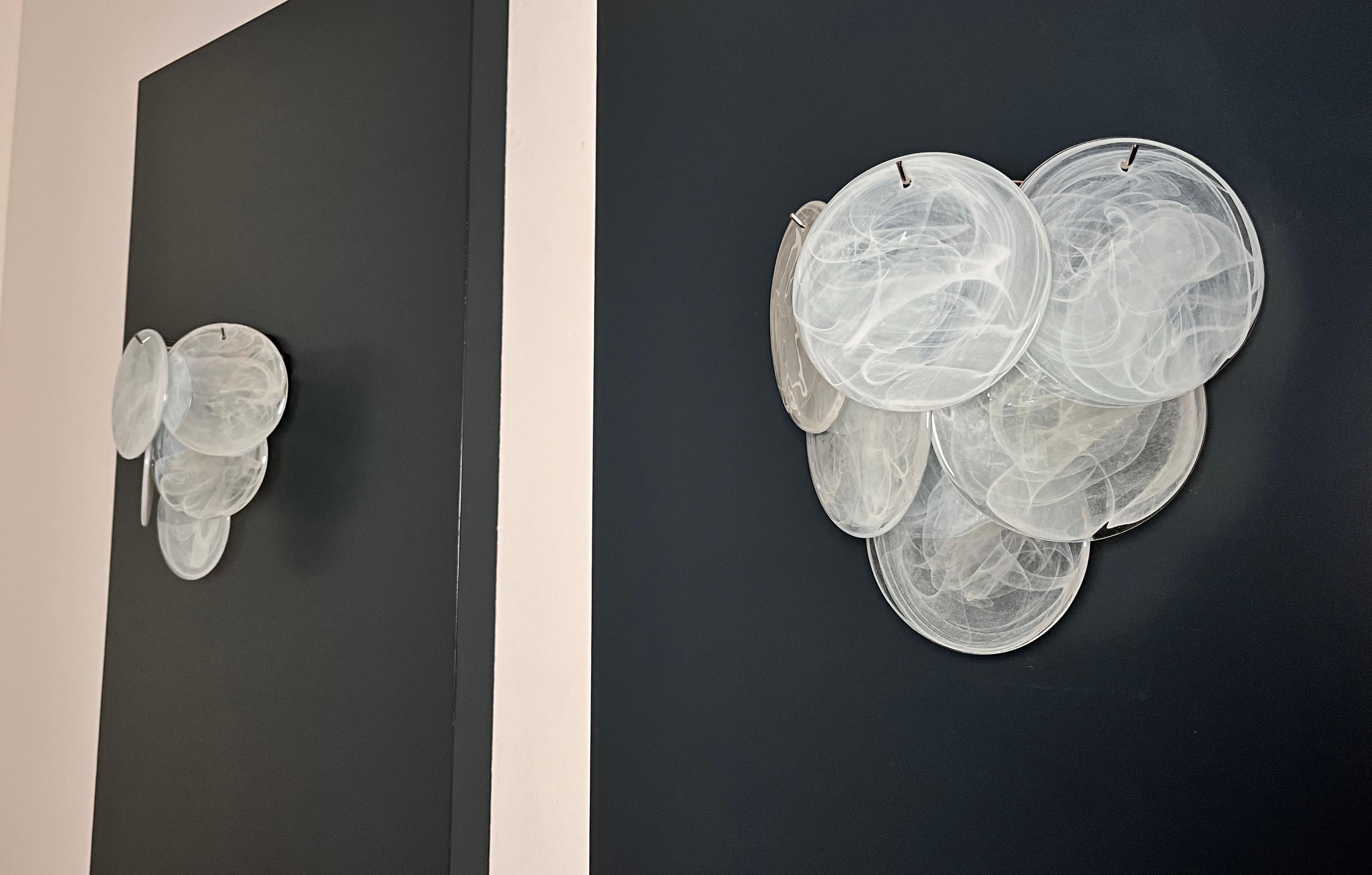 Italian Pair of glass wall sconces - 6 alabaster white disks