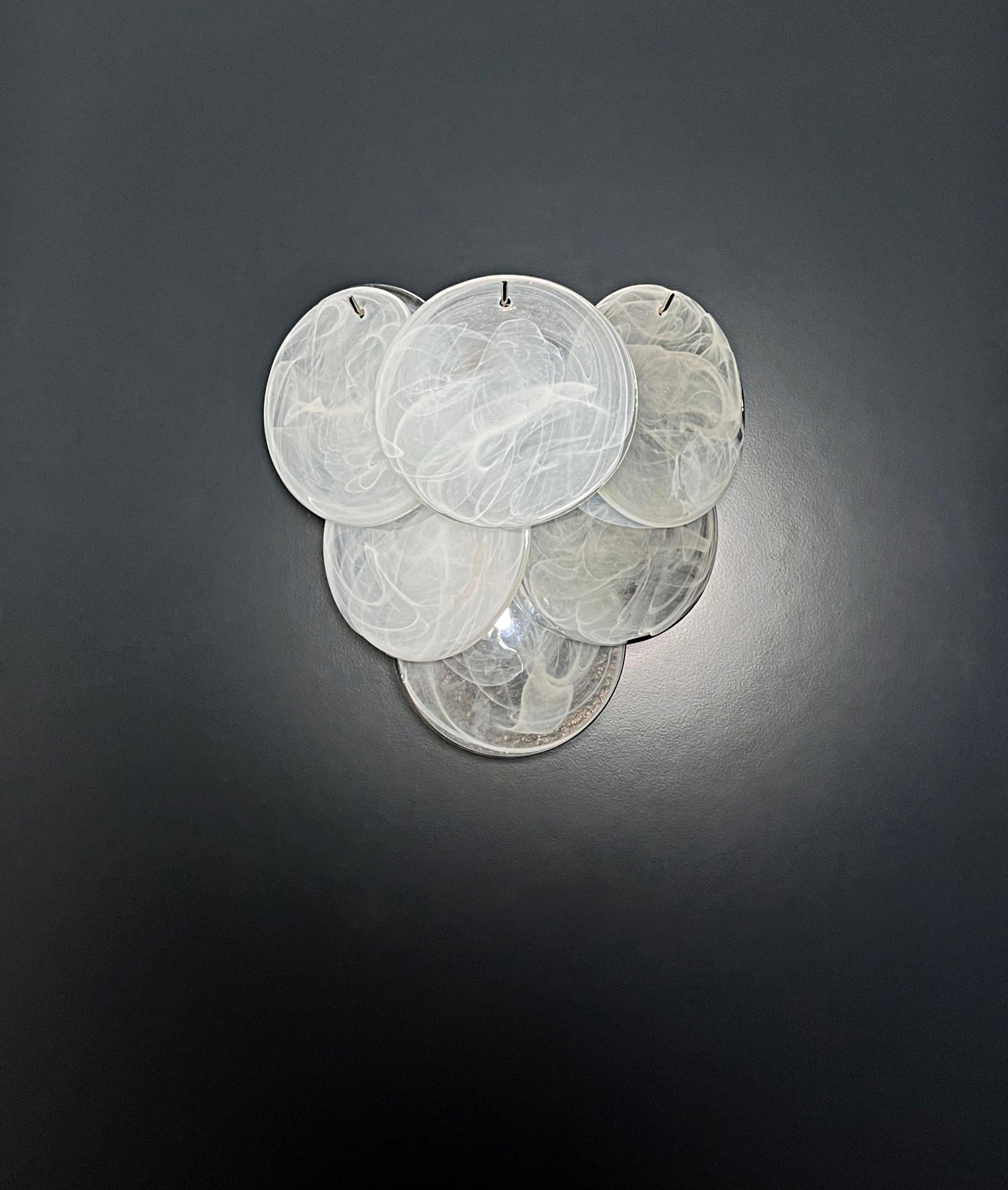 Galvanized Pair of glass wall sconces - 6 alabaster white disks