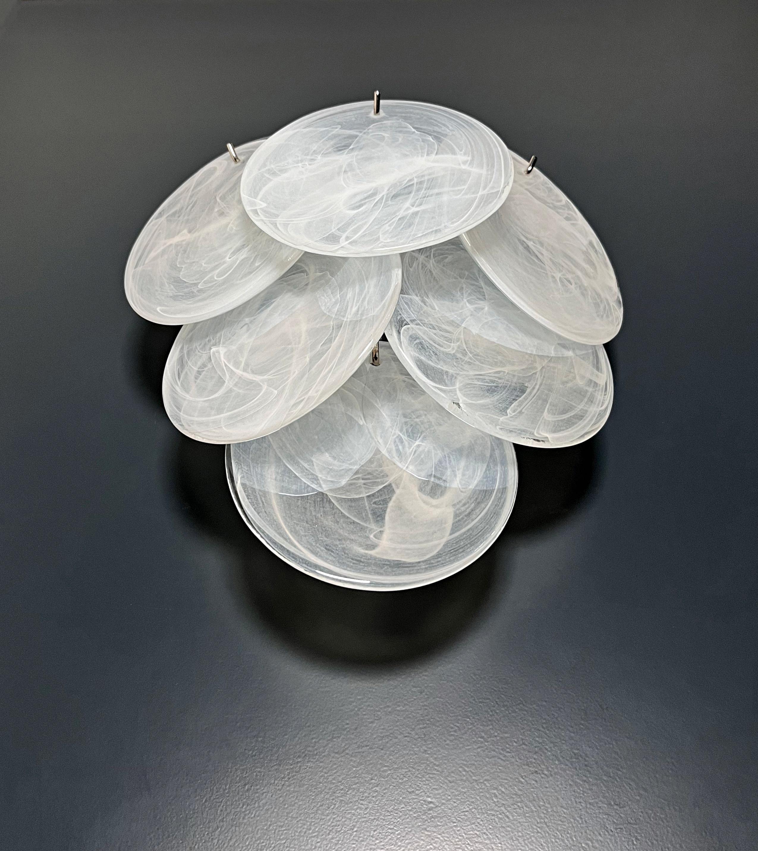 20th Century Pair of glass wall sconces - 6 alabaster white disks