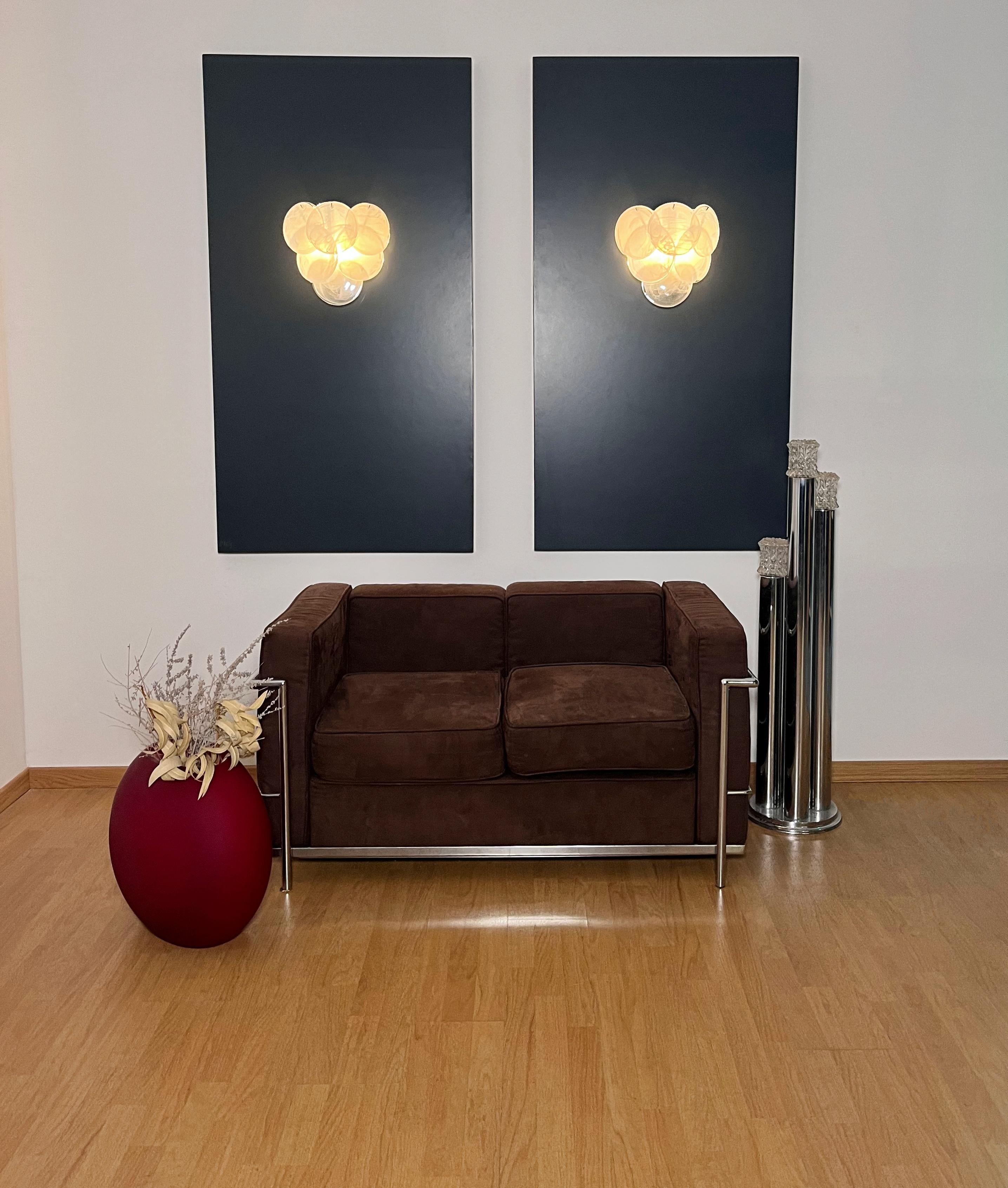 Pair of glass wall sconces - 6 alabaster white disks 1