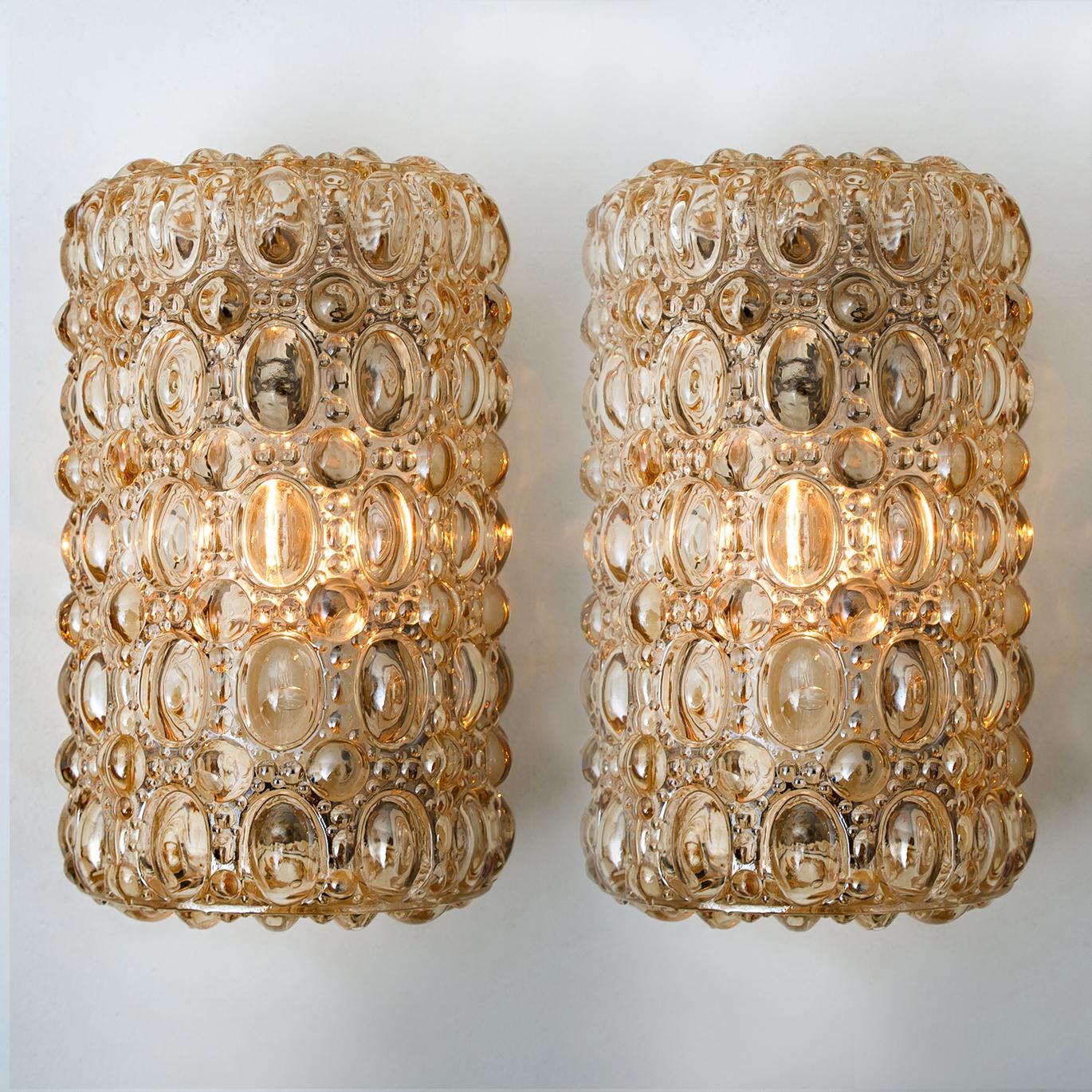 German Pair of Glass Wall Sconces by Helena Tynell for Glashütte Limburg, 1960