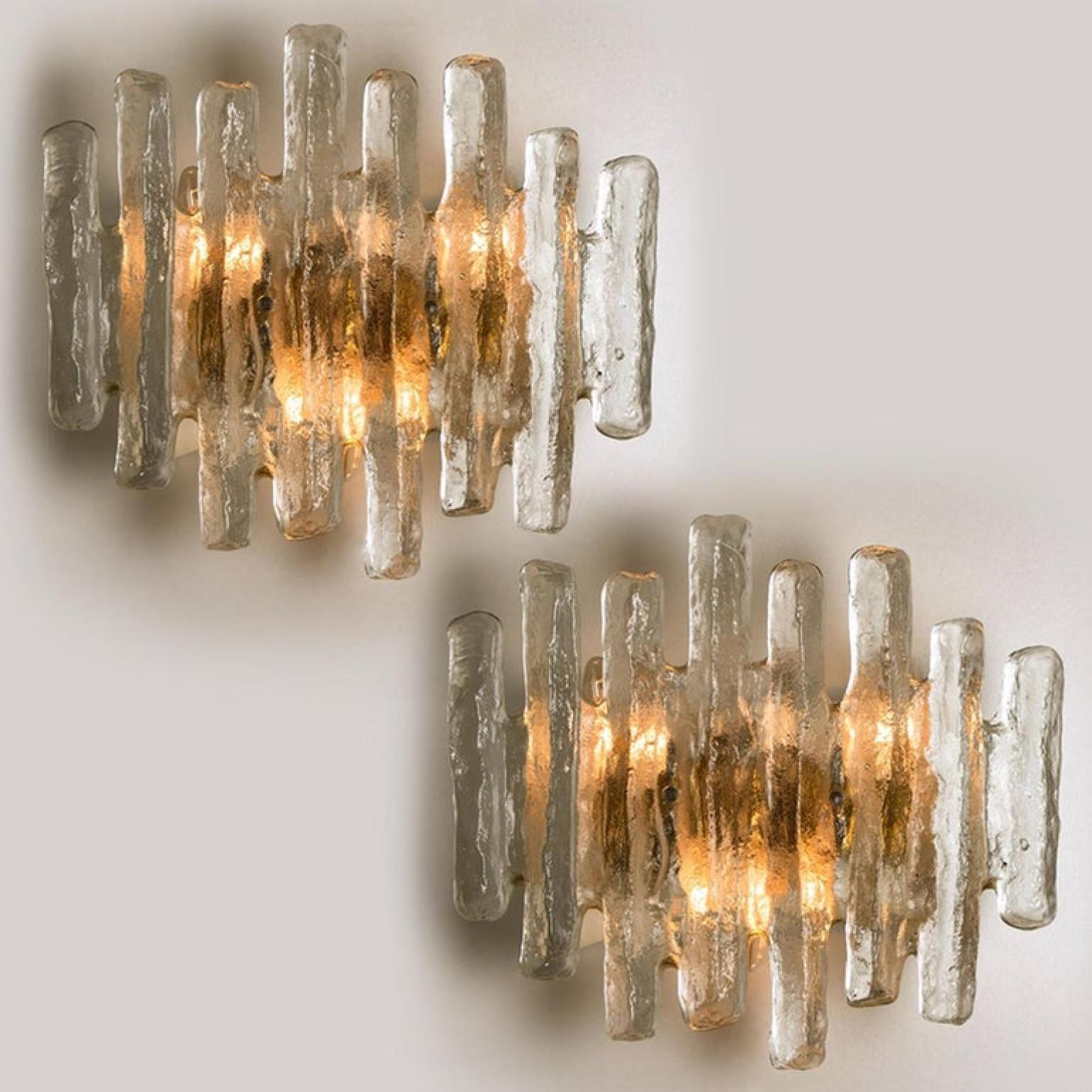 Brushed Pair of Glass Wall Sconces by J.T. Kalmar, Austria For Sale