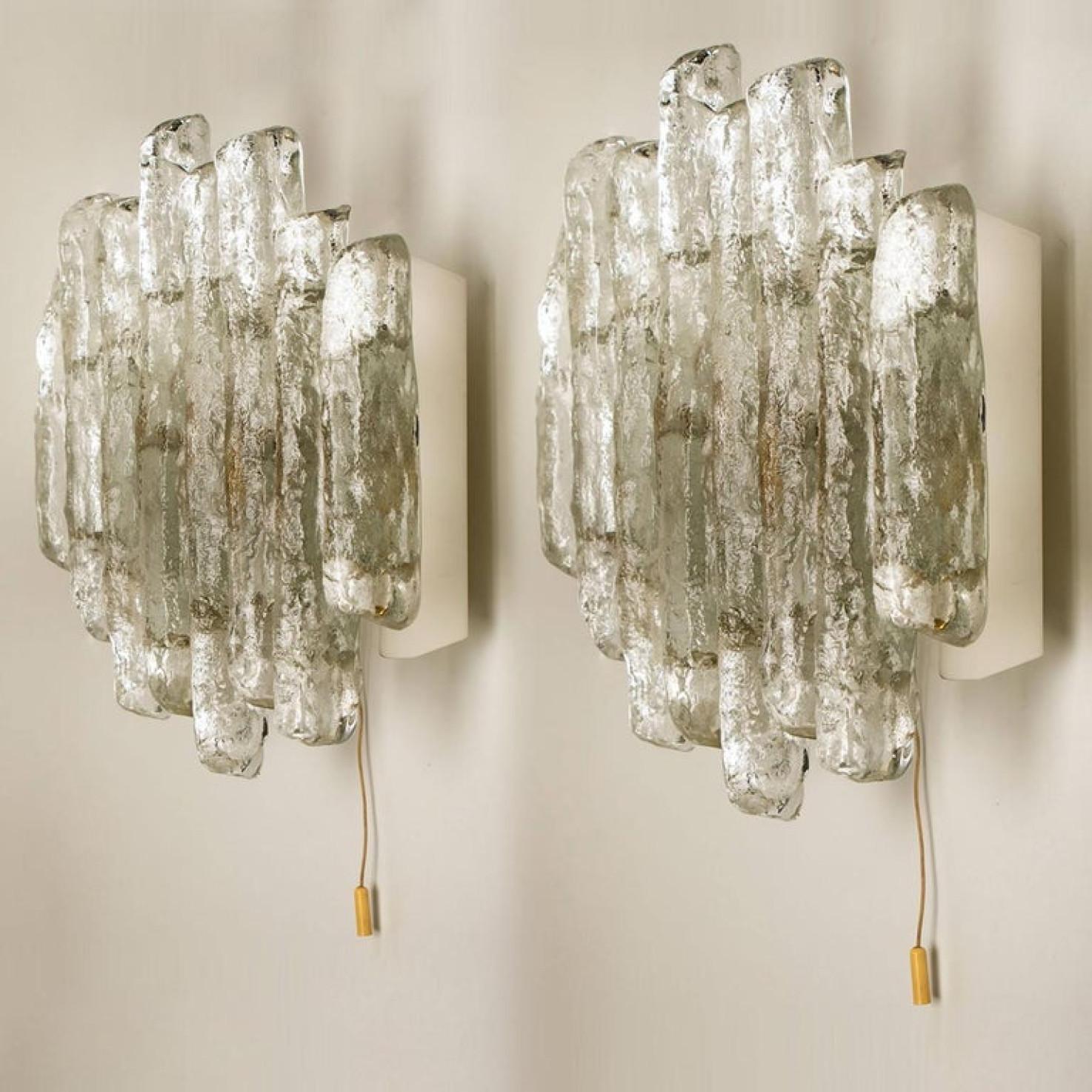 Brass Pair of Glass Wall Sconces by J.T. Kalmar, Austria For Sale