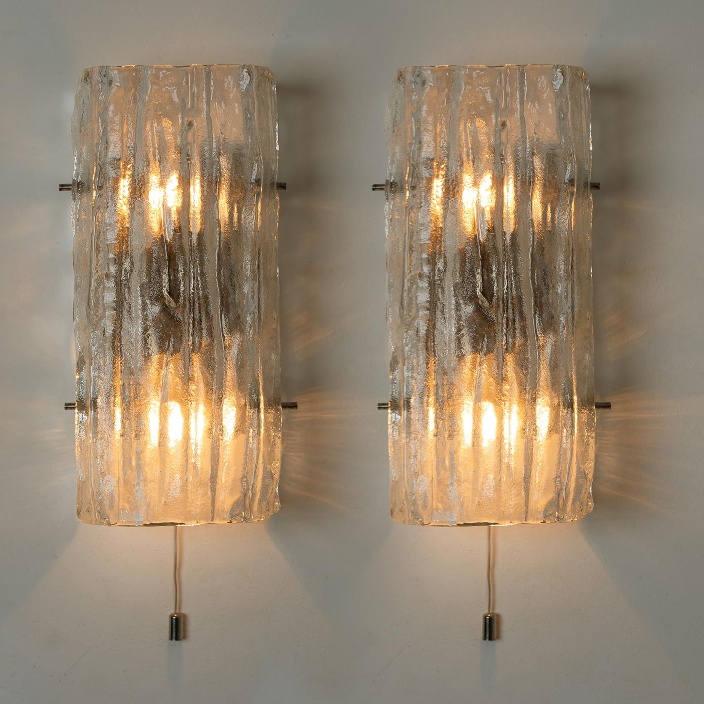 Mid-Century Modern Pair of Glass Wall Sconces by J.T Kalmar, Vienna, Austria