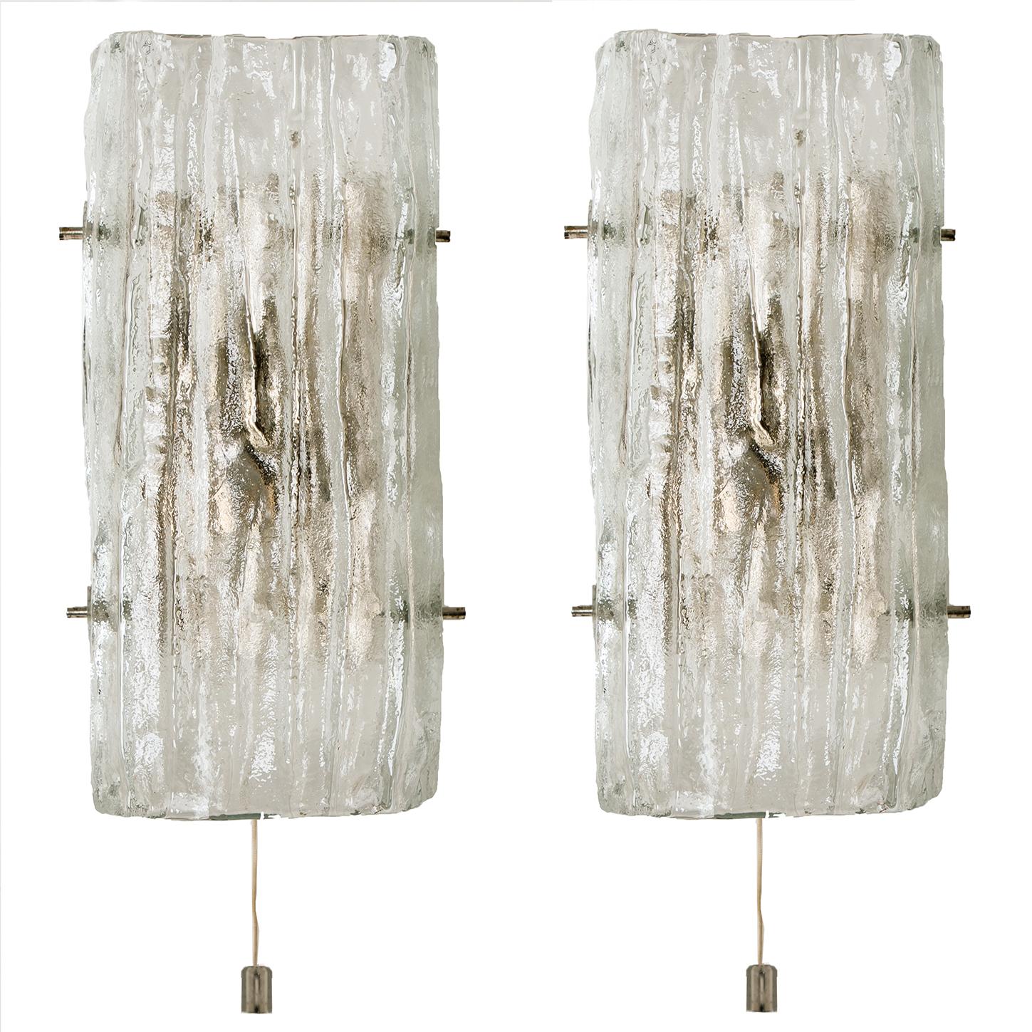 Painted Pair of Glass Wall Sconces by J.T Kalmar, Vienna, Austria