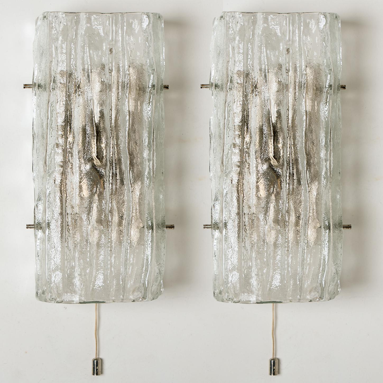 Pair of Glass Wall Sconces by J.T Kalmar, Vienna, Austria In Good Condition In Rijssen, NL