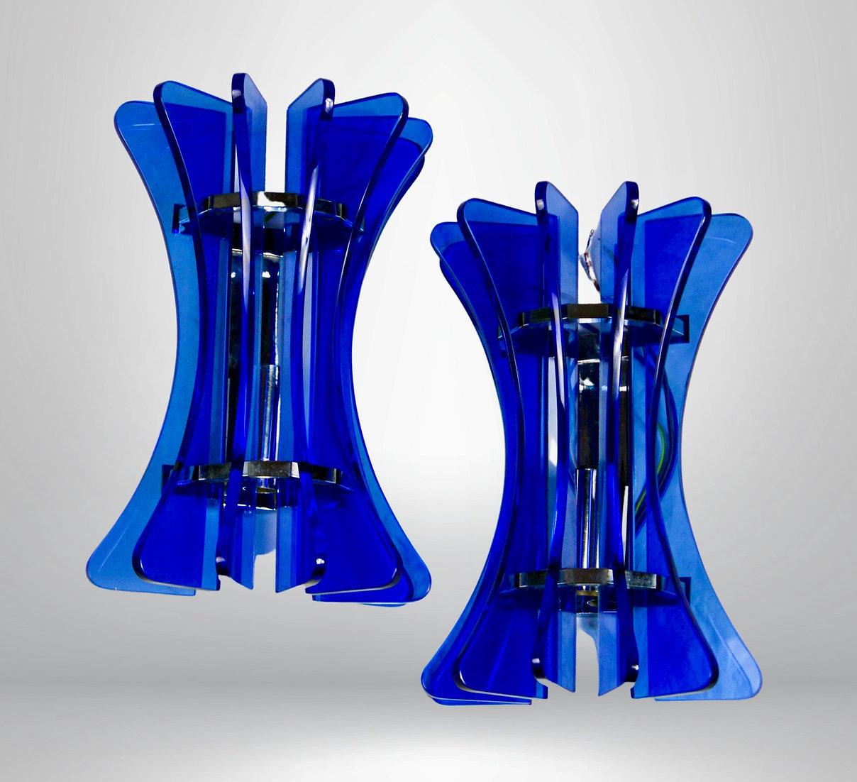 Italian Pair of Glass Wall Sconces in Colour Deep Blue Veca Italy 1960s