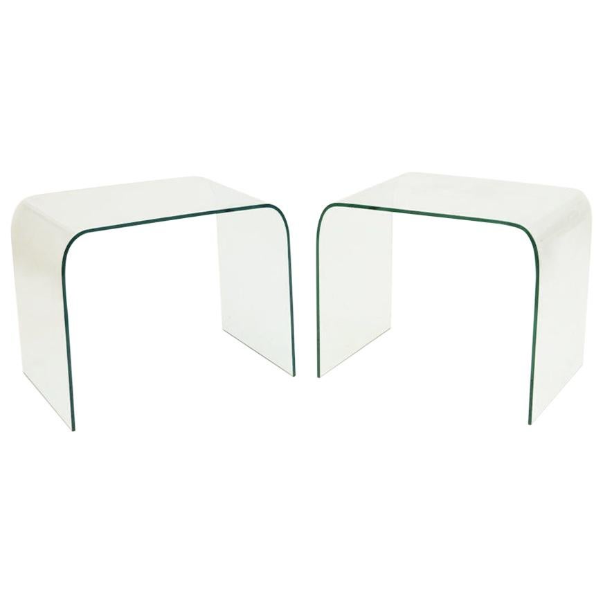 Pair of Glass Waterfall Side Tables For Sale at 1stDibs
