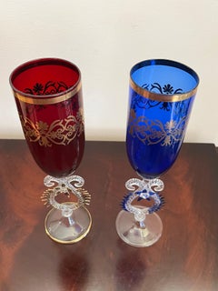 Pareja de copas/flautas de cristal de Murano, Italia, 1980