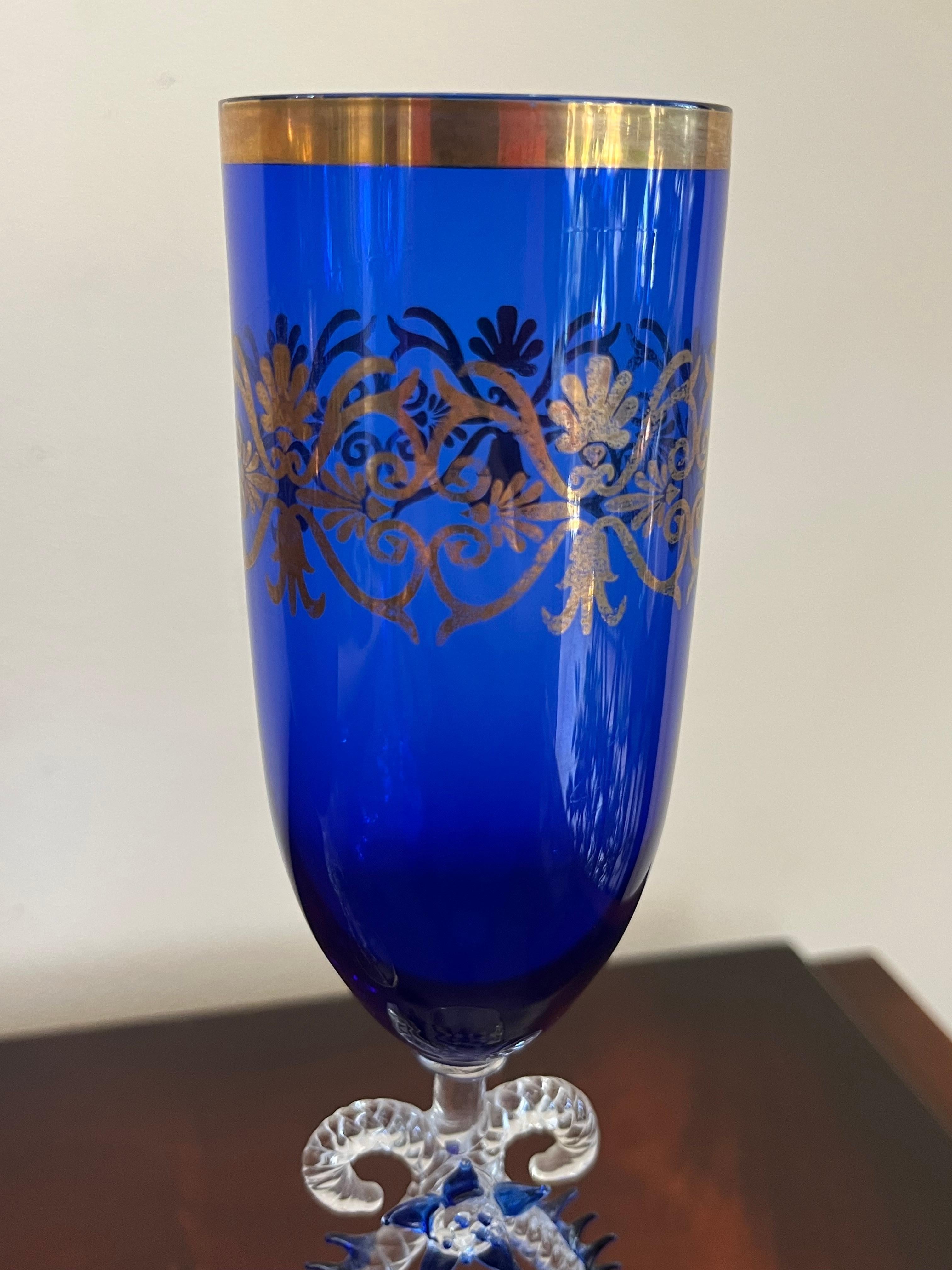 Late 20th Century Pair of Glasses/Flutes in Murano Crystal, Italy, 1980 For Sale