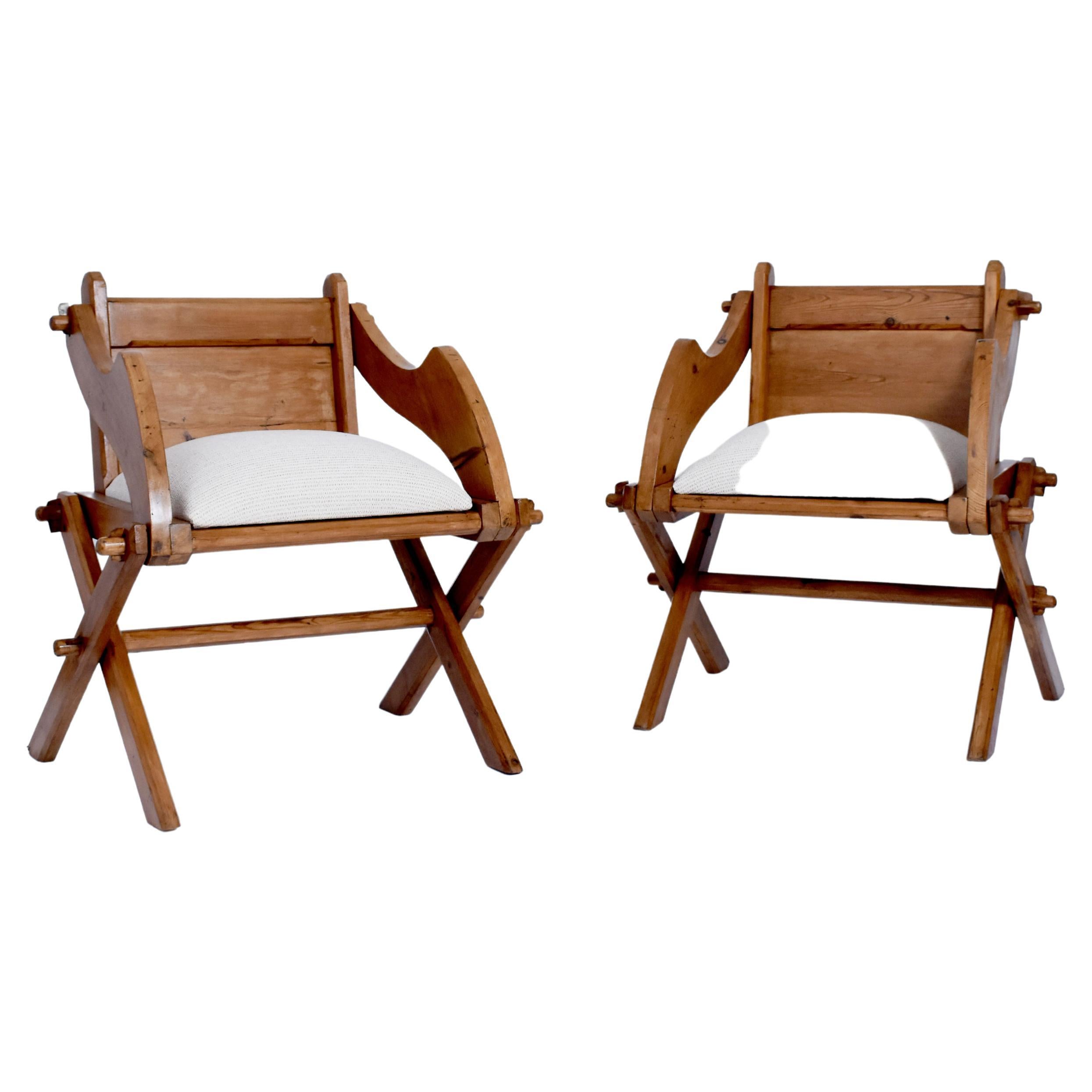 Pair of English Oak Glastonbury Chairs, Possibly from the Royal
