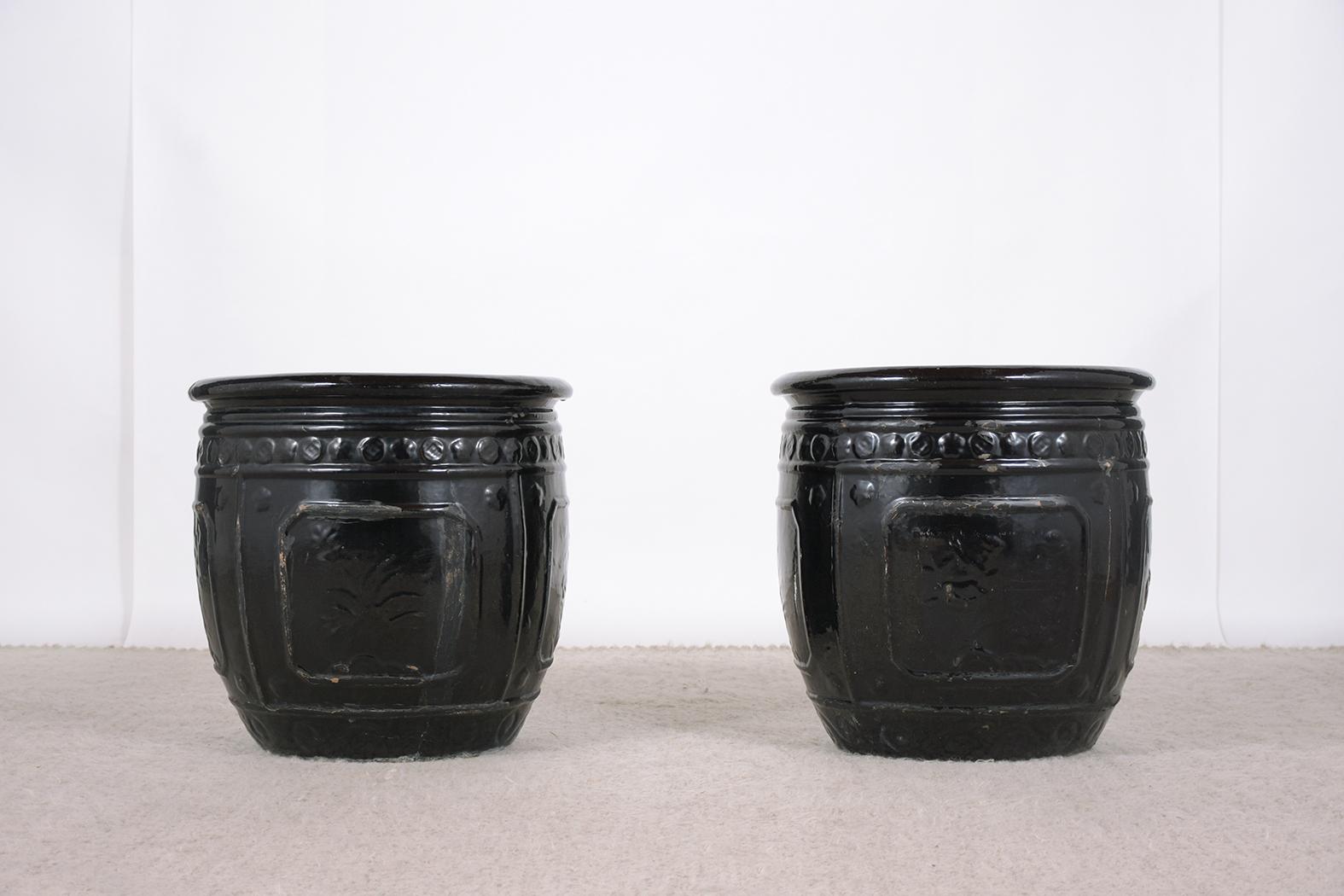 Glazed Pair of Ceramic Planters