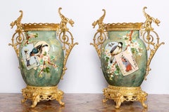 Pair of Glazed Ceramic and Gilt Bronze Vases, France, Late 19th Century