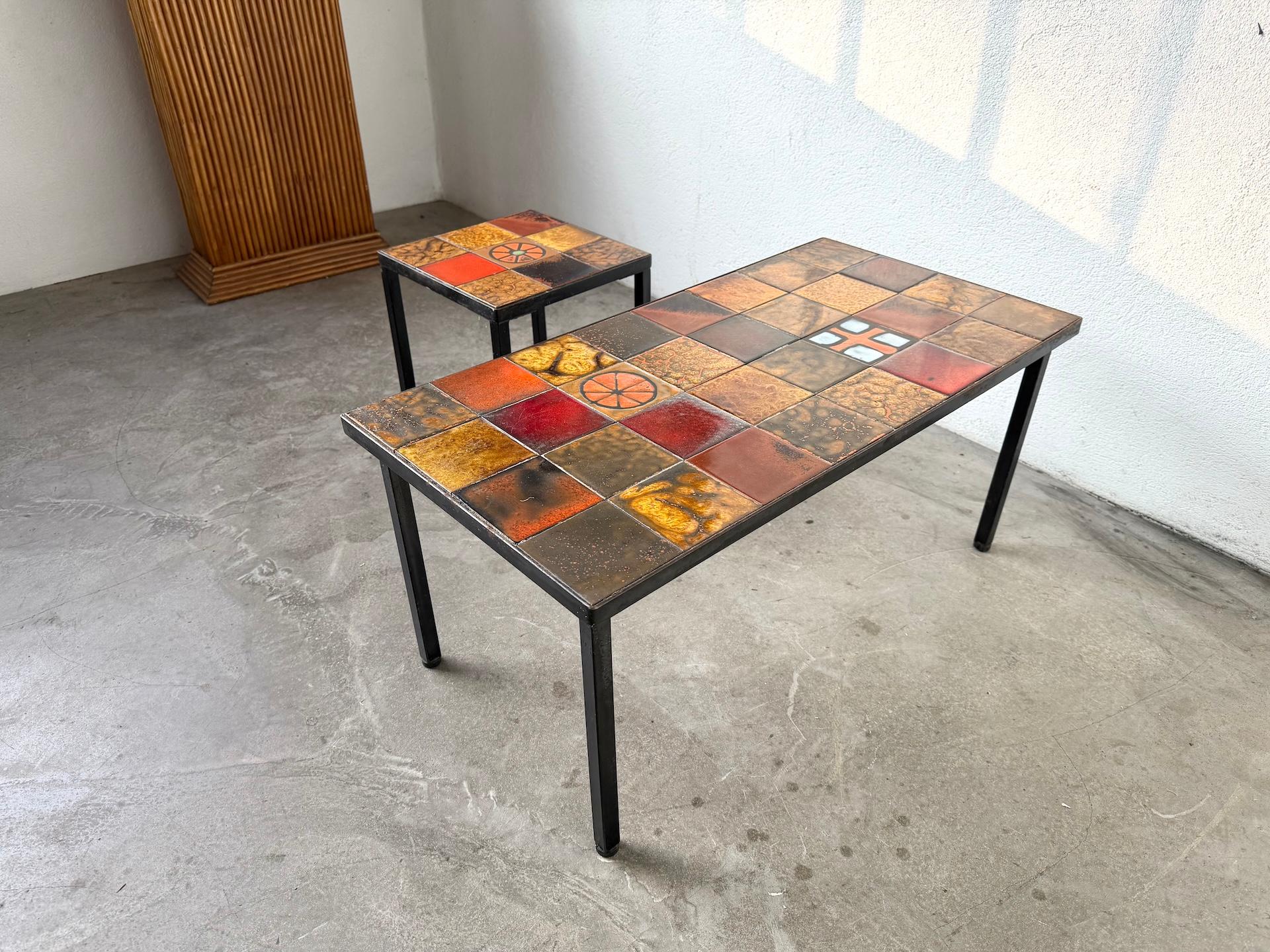 Pair of glazed ceramic and metal coffee tables edited by Roche Bobois For Sale 6