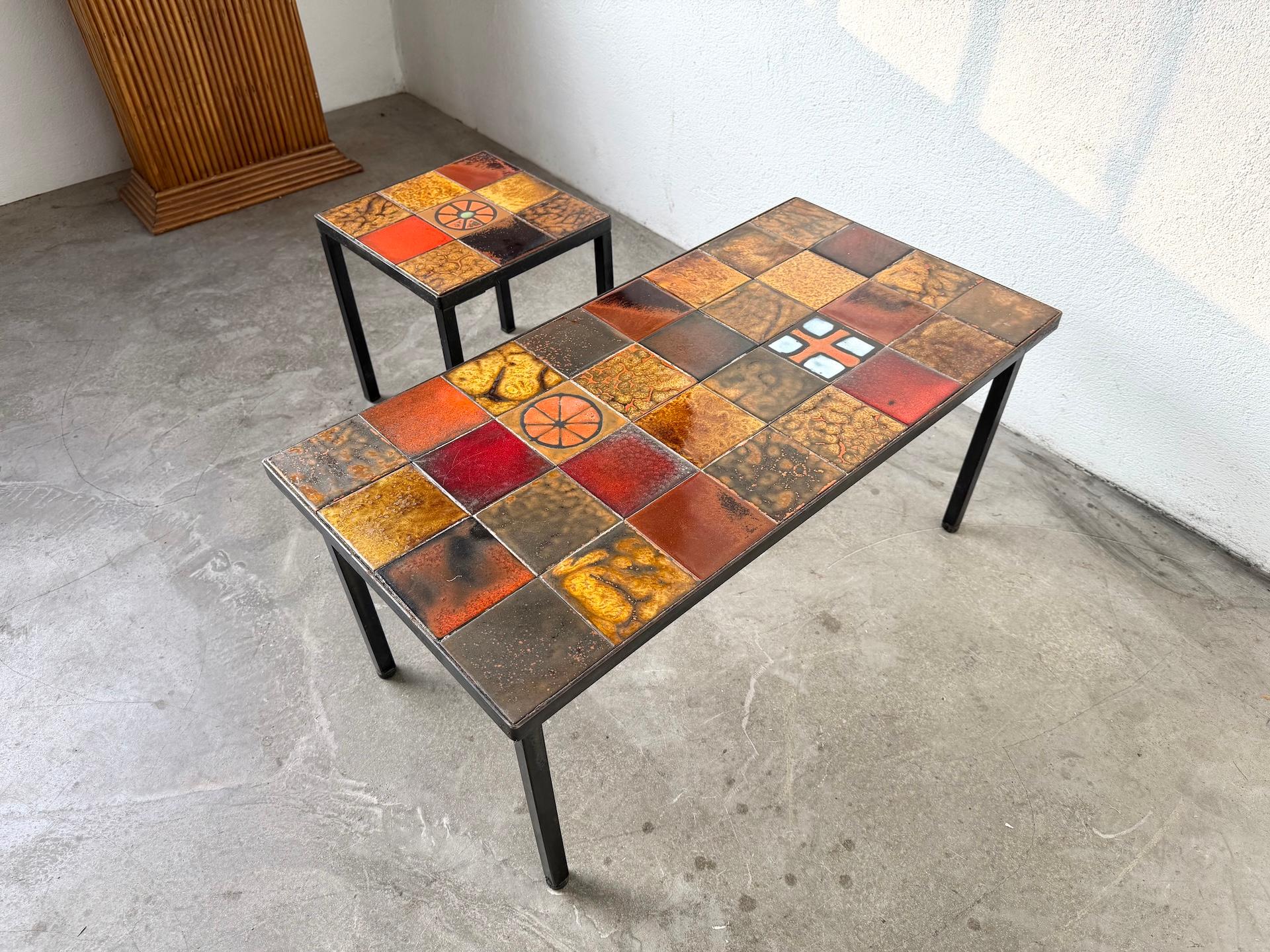Pair of glazed ceramic and metal coffee tables edited by Roche Bobois For Sale 7
