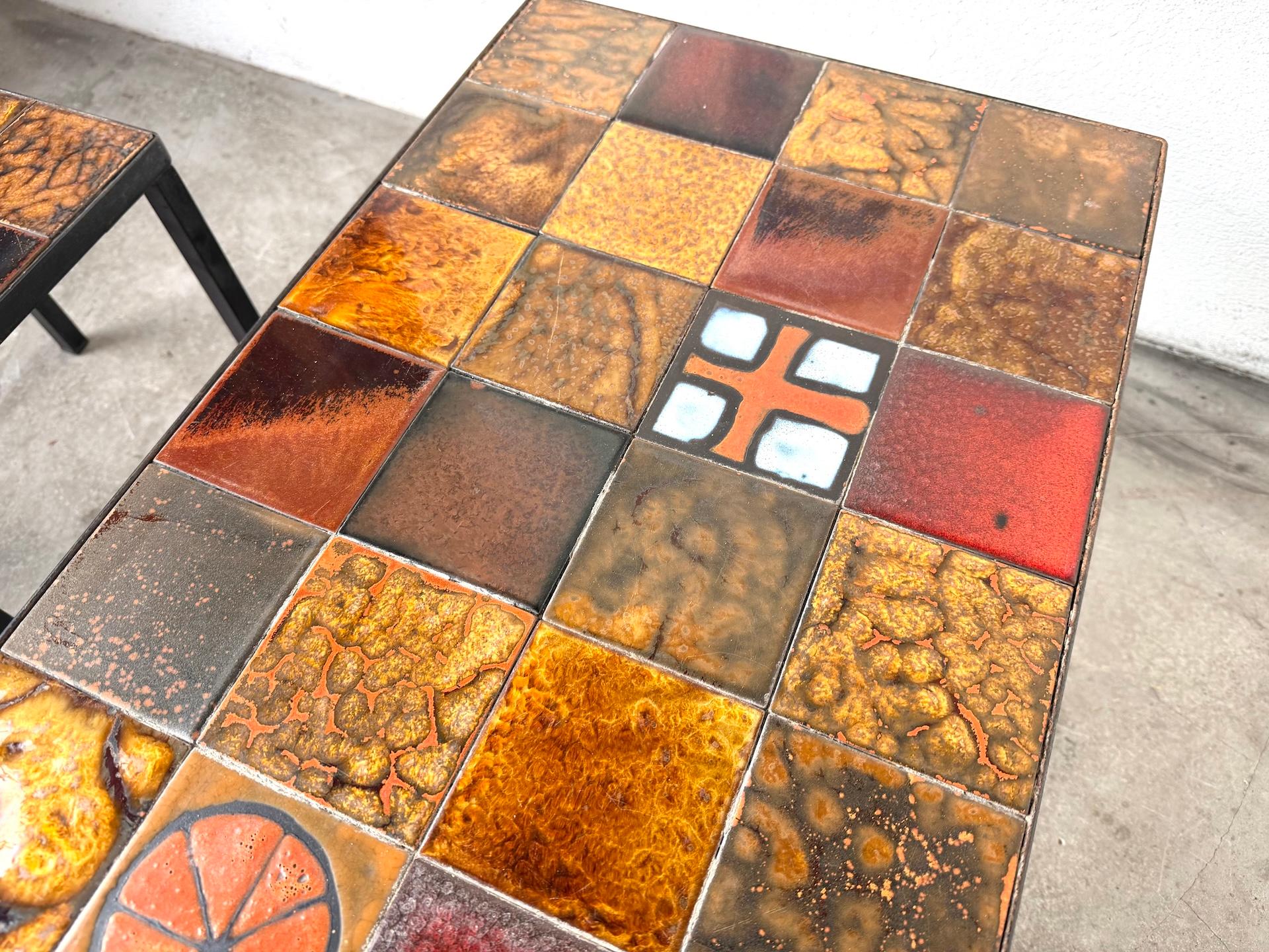 Pair of glazed ceramic and metal coffee tables edited by Roche Bobois For Sale 9