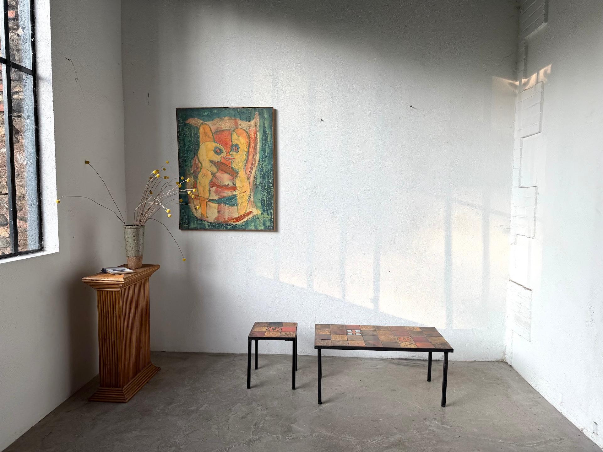 Maison Lecan presents a pair of glazed ceramic and metal coffee tables edited by Roche Bobois, France, circa 1970.
At that time, Roche Bobois collaborated with small French workshops and craftsmen, particularly from the South of France, to produce