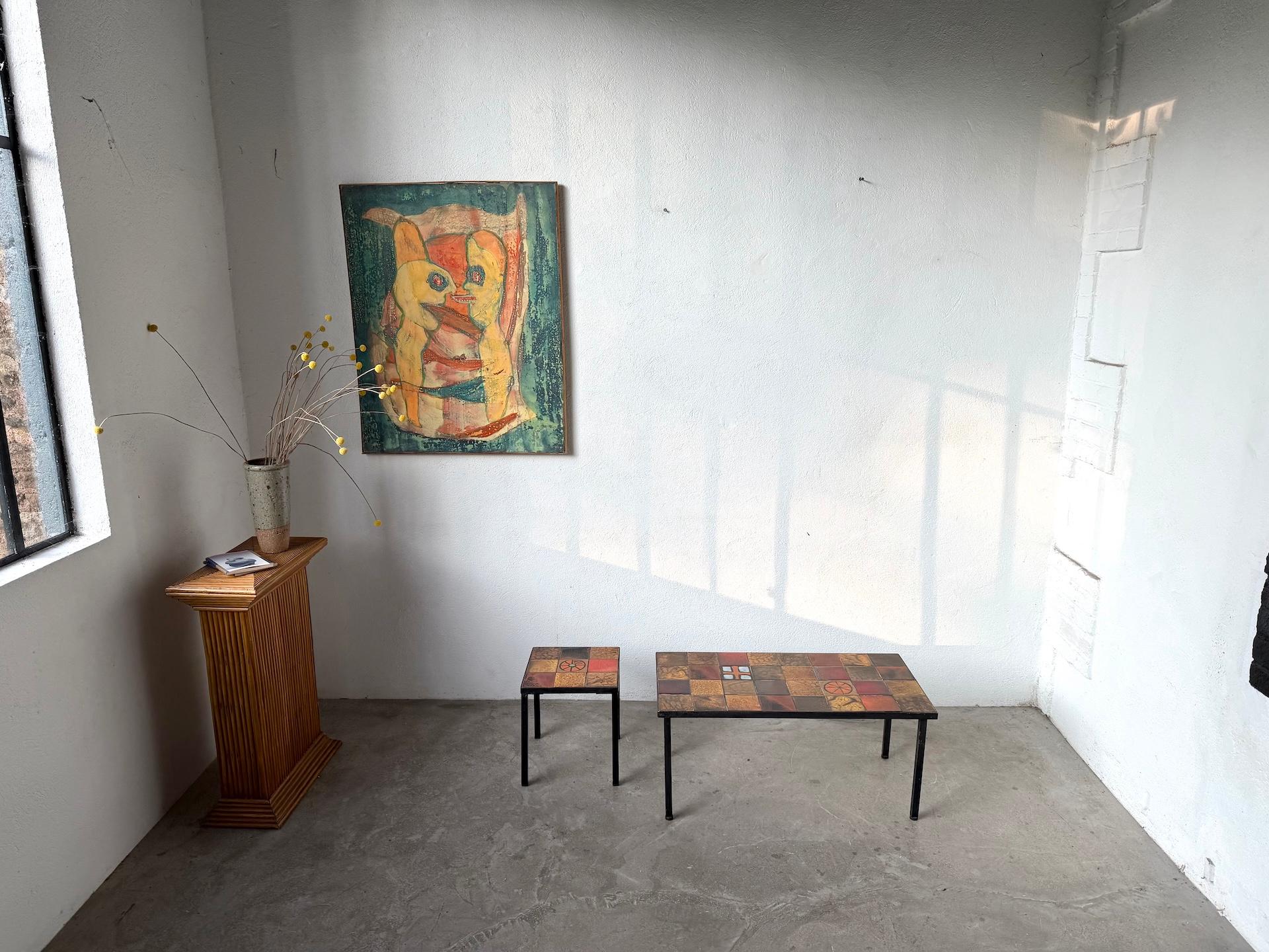 Mid-Century Modern Pair of glazed ceramic and metal coffee tables edited by Roche Bobois For Sale