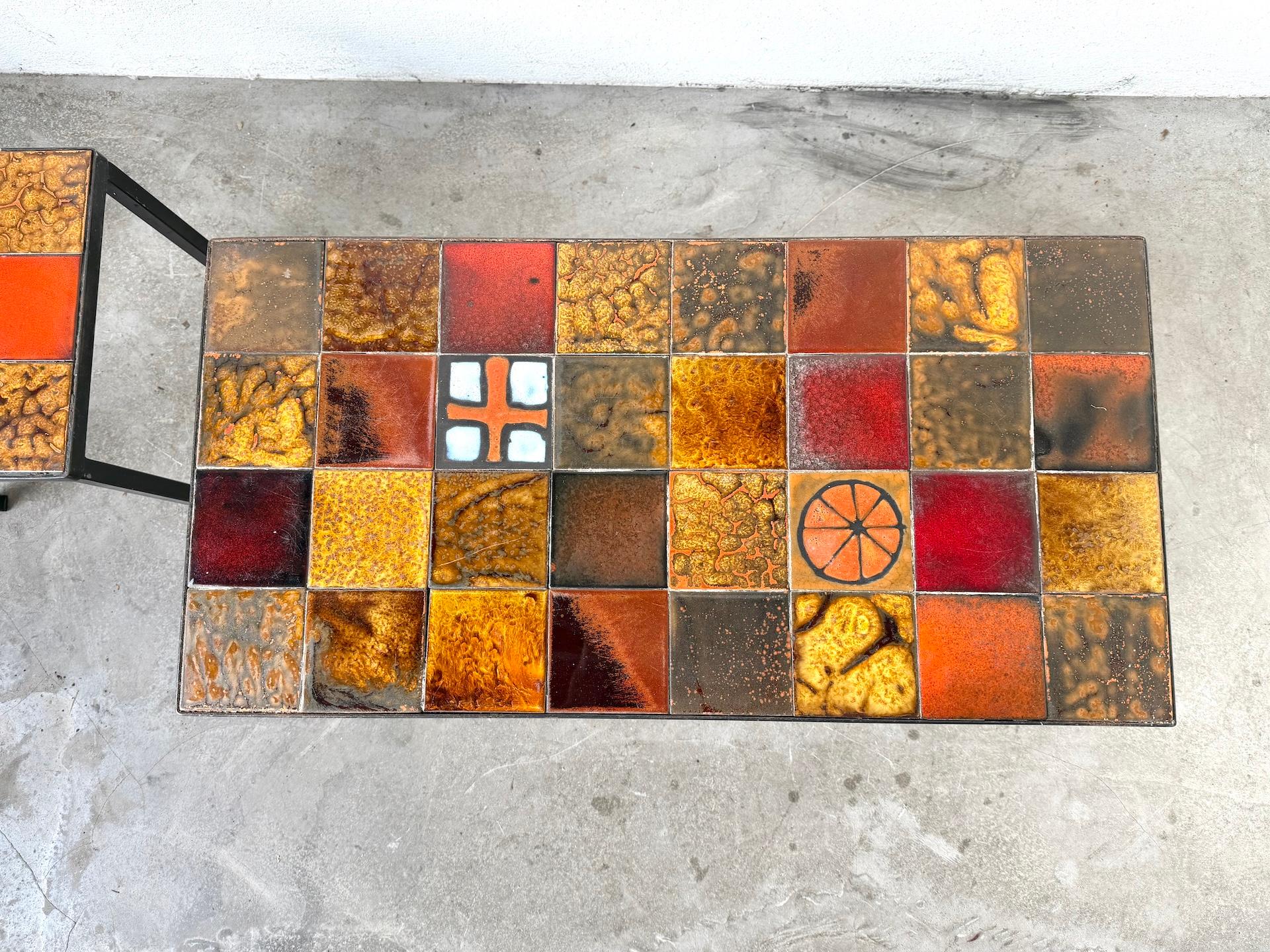 Ceramic Pair of glazed ceramic and metal coffee tables edited by Roche Bobois For Sale