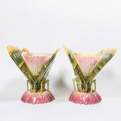 Pair of Glazed Ceramic Butterflies Planters by Delphin Massier, France, c. 1890