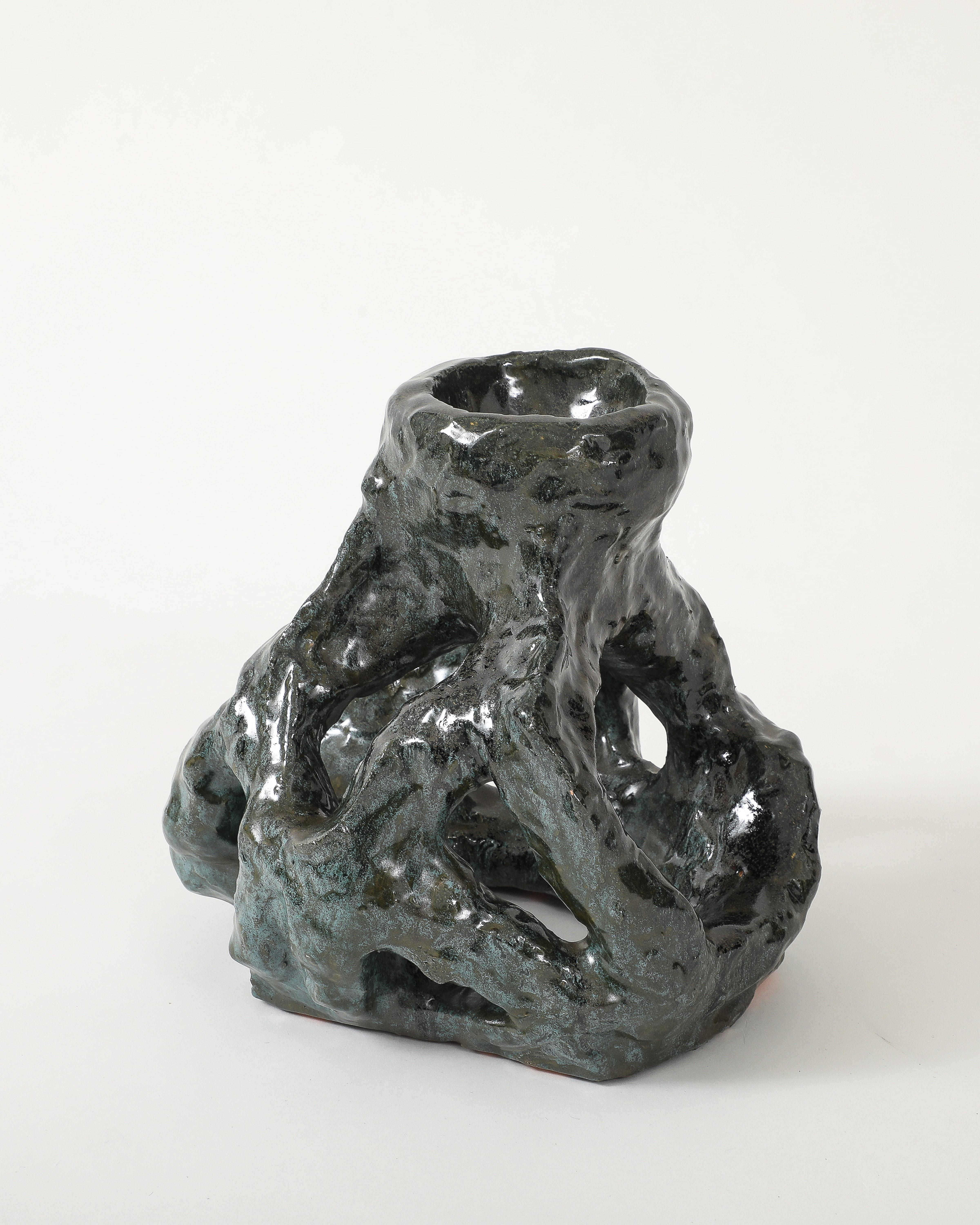 Pair of Glazed Ceramic Candlesticks For Sale 6