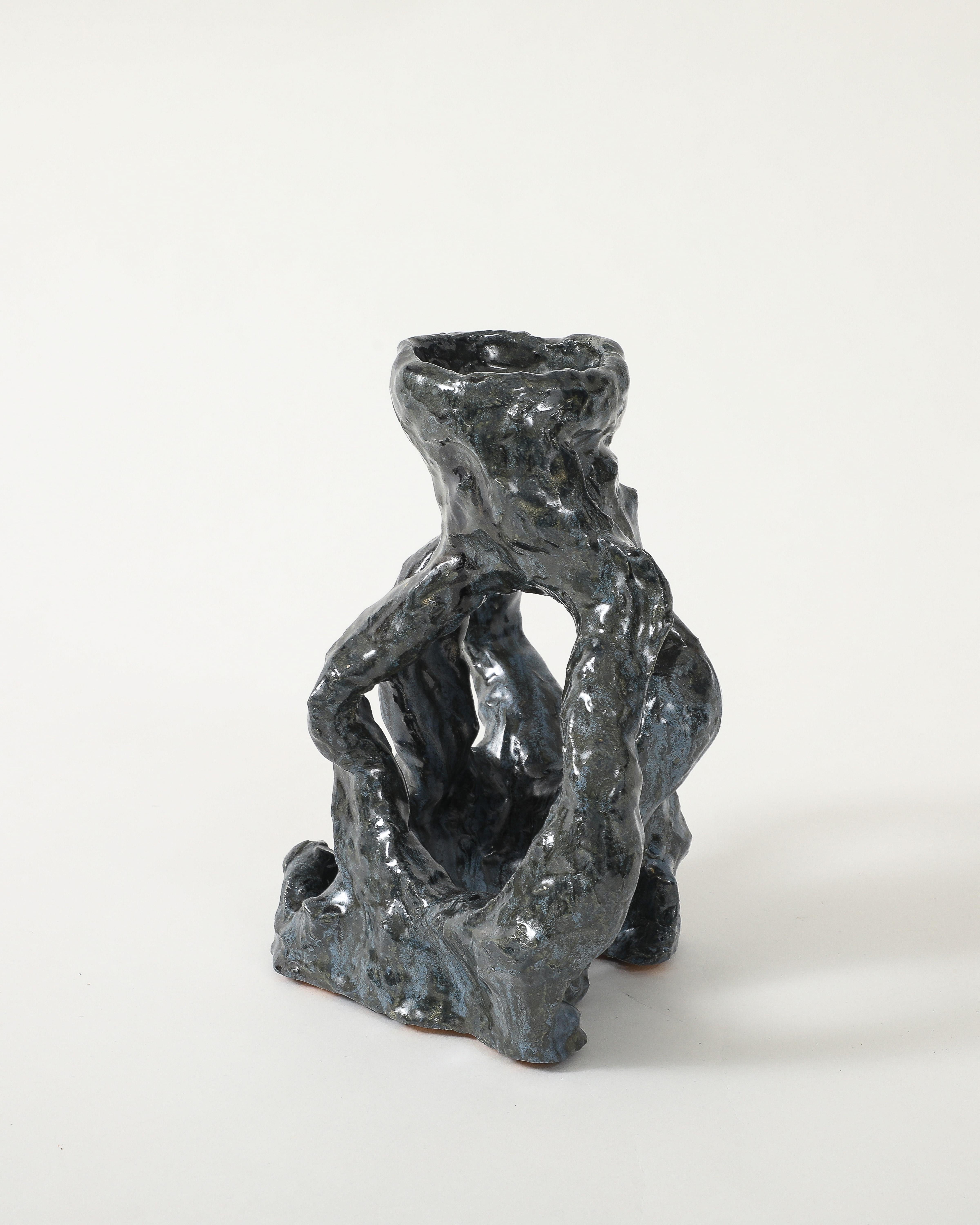 Pair of Glazed Ceramic Candlesticks For Sale 12