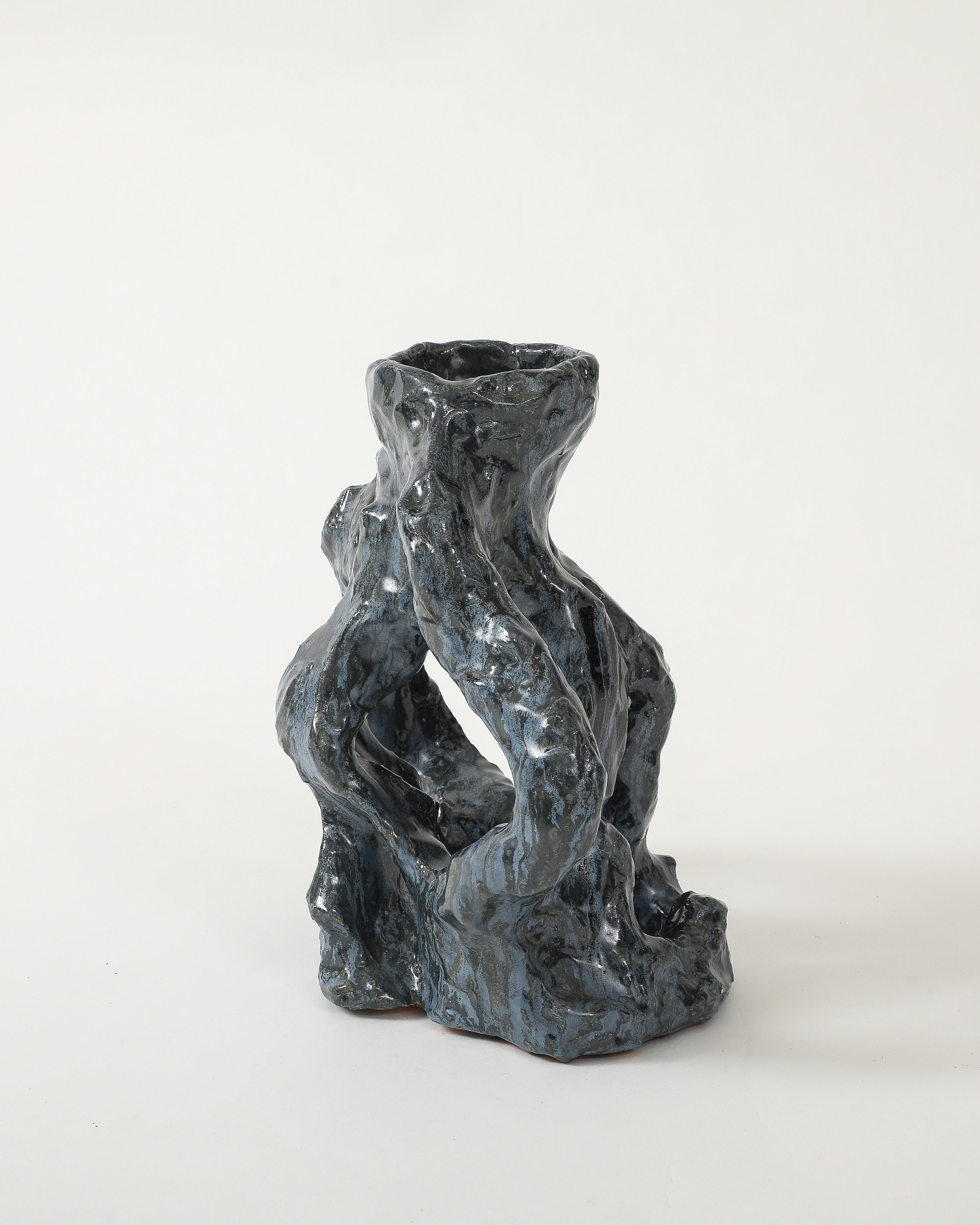 Pair of Glazed Ceramic Candlesticks For Sale 16