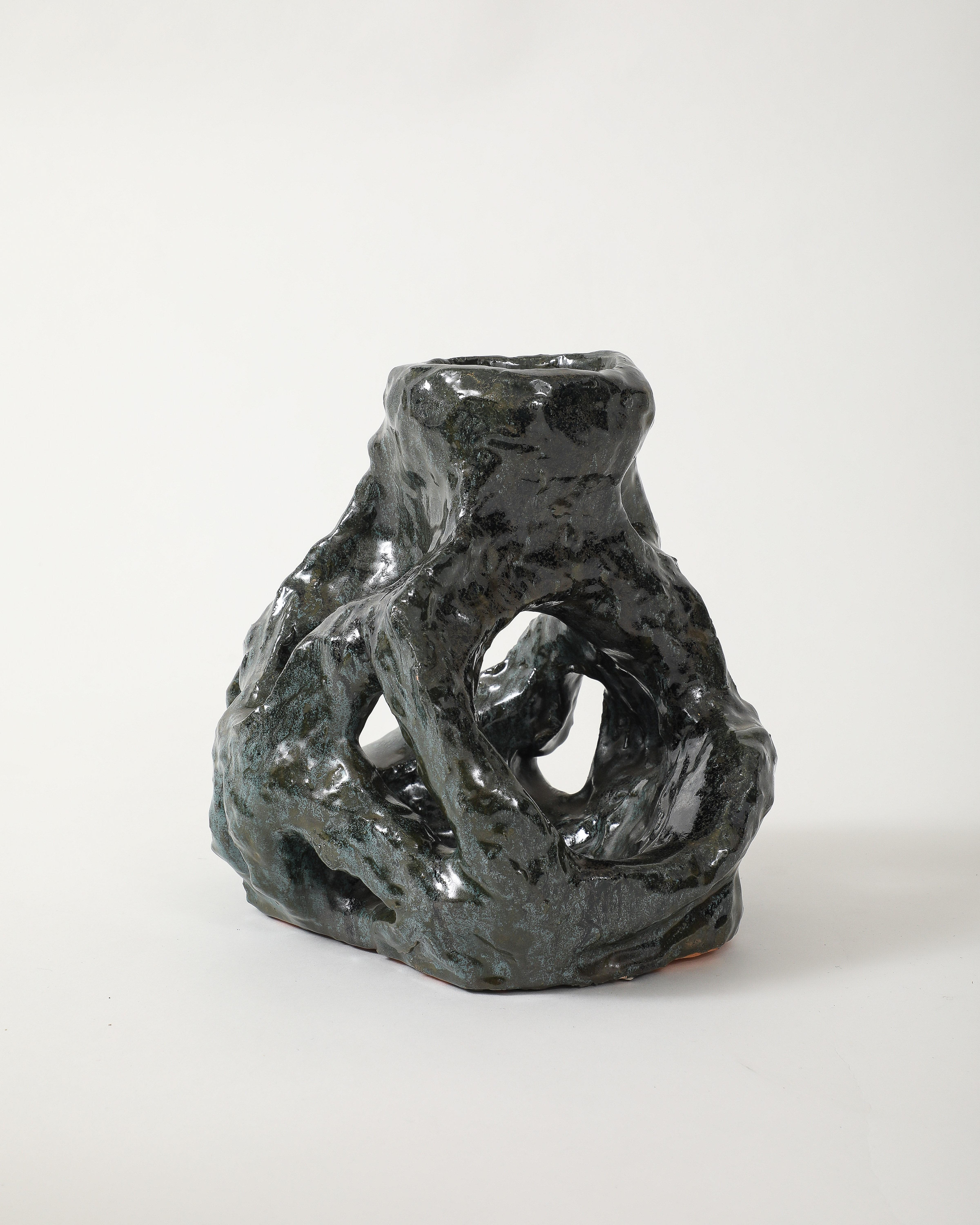 Pair of Glazed Ceramic Candlesticks For Sale 1
