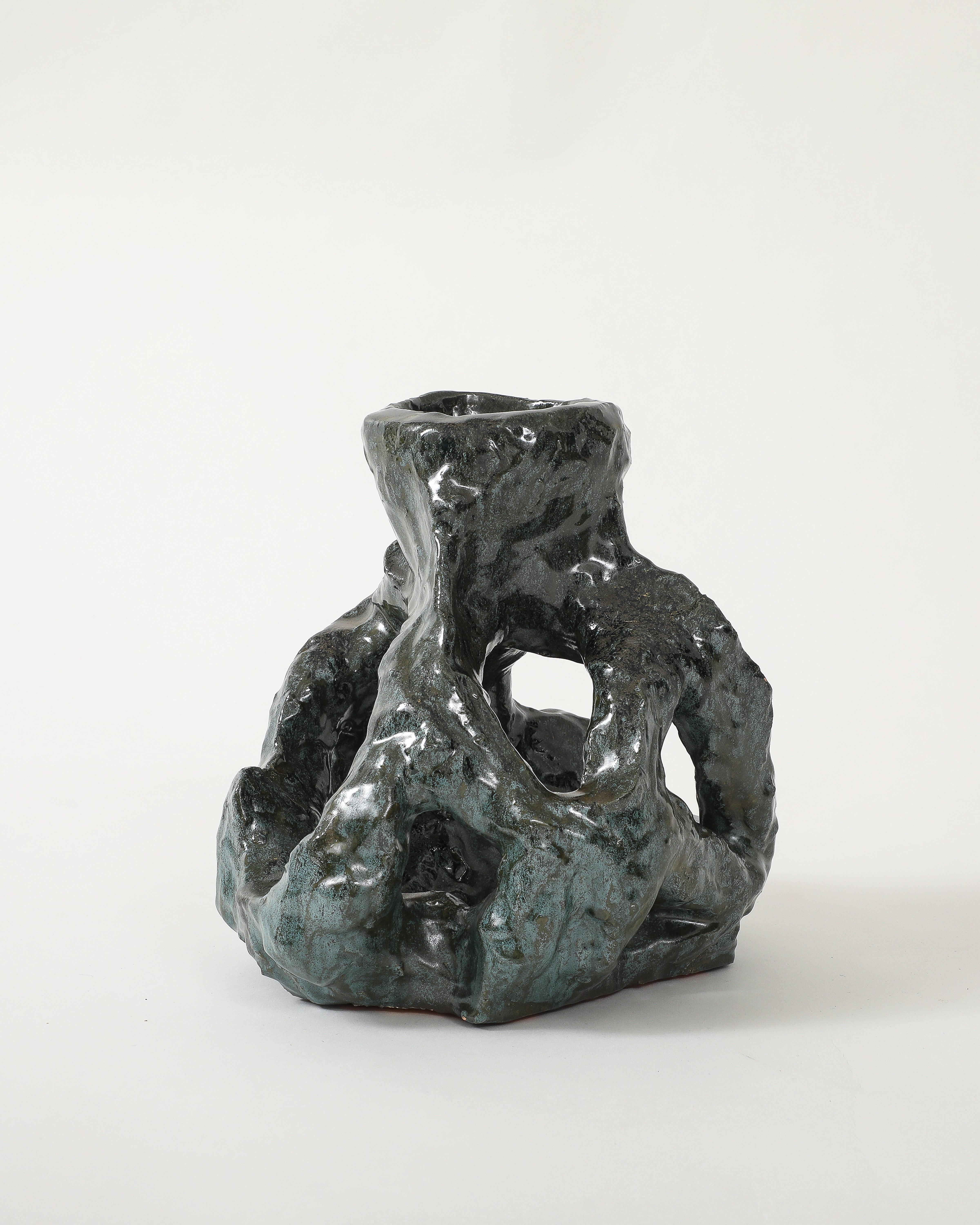 Pair of Glazed Ceramic Candlesticks For Sale 2