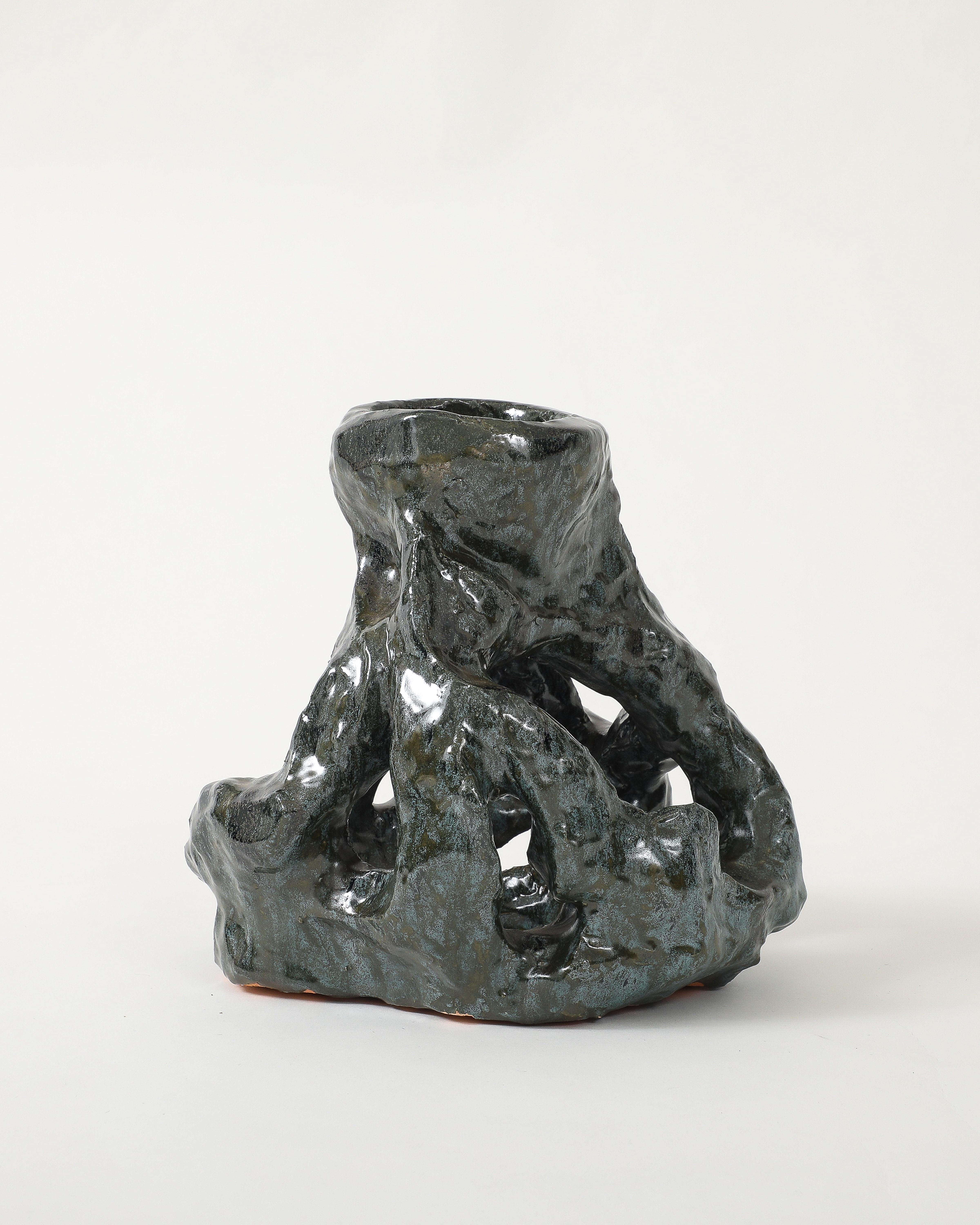 Pair of Glazed Ceramic Candlesticks For Sale 4