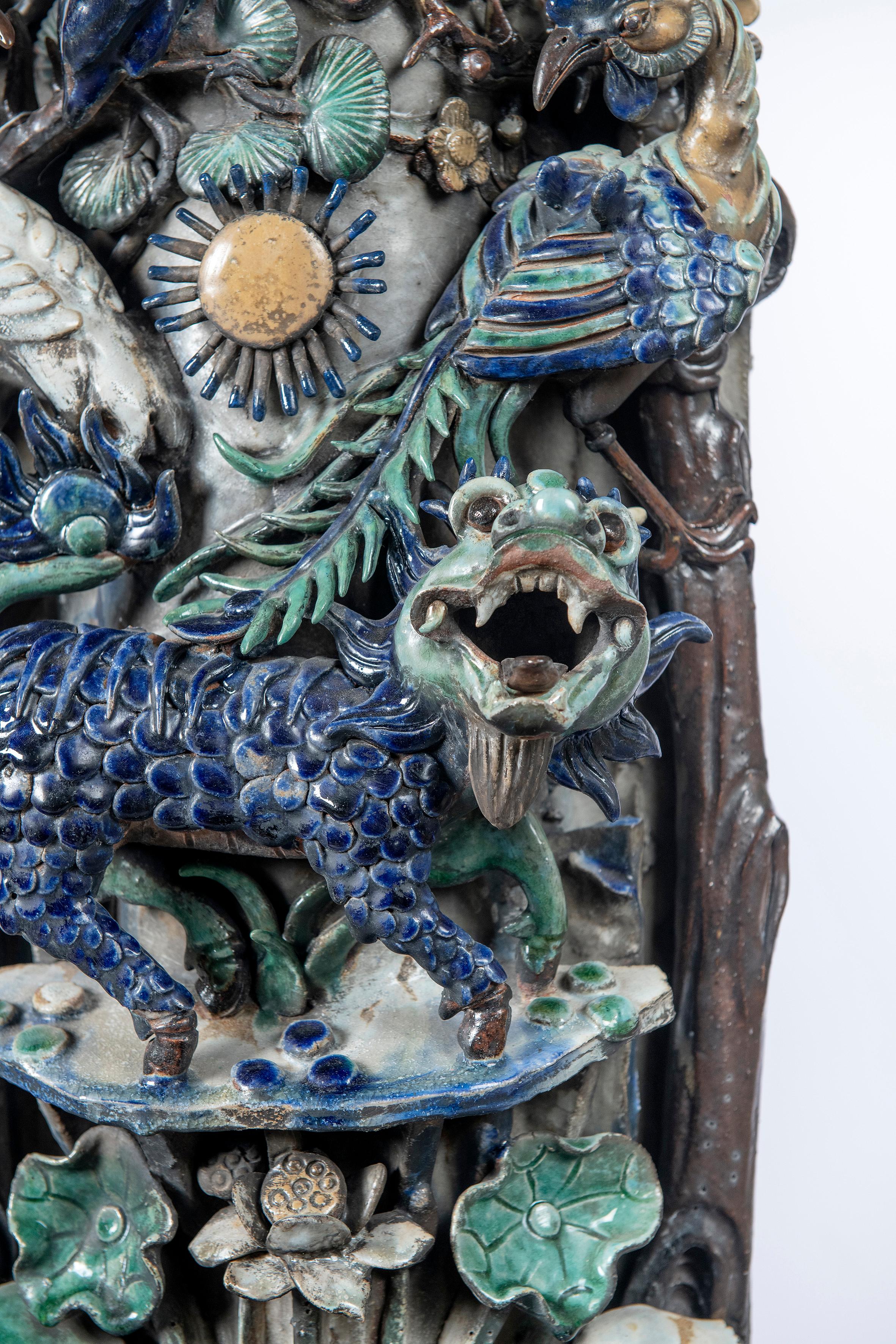 Chinese Export Pair of Glazed Ceramic Chinese Tiles, China, Early 20th Century For Sale