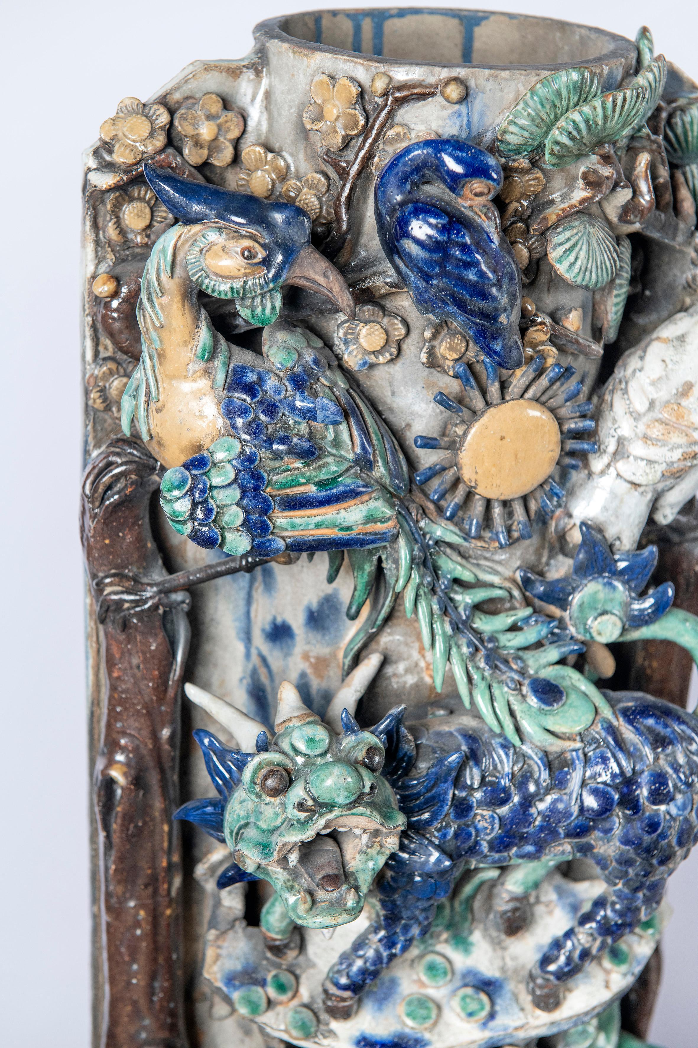 Pair of Glazed Ceramic Chinese Tiles, China, Early 20th Century For Sale 1