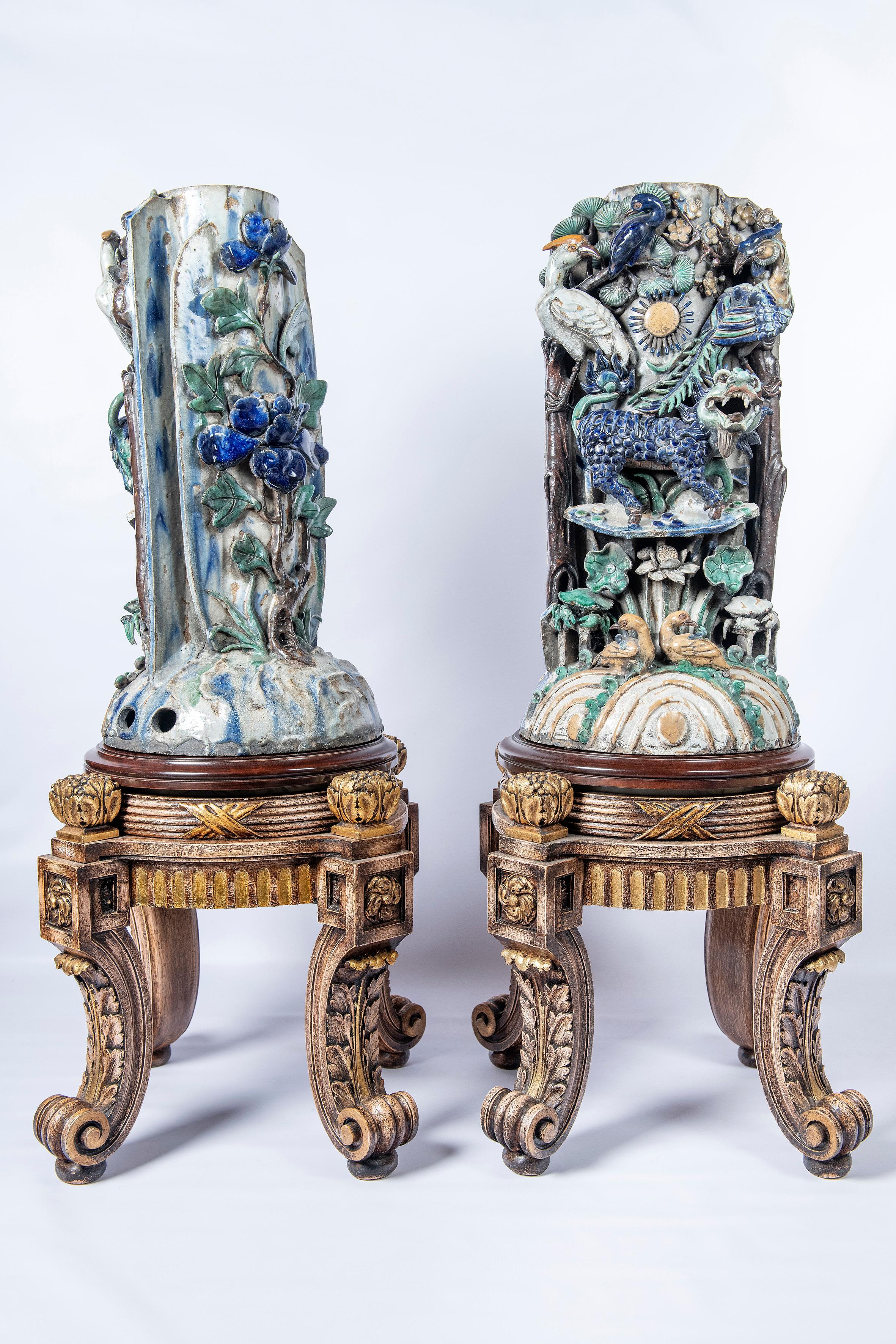 Paar glasierte chinesische Keramikfliesen, China, frühes 20. Jahrhundert (Blattgold) im Angebot