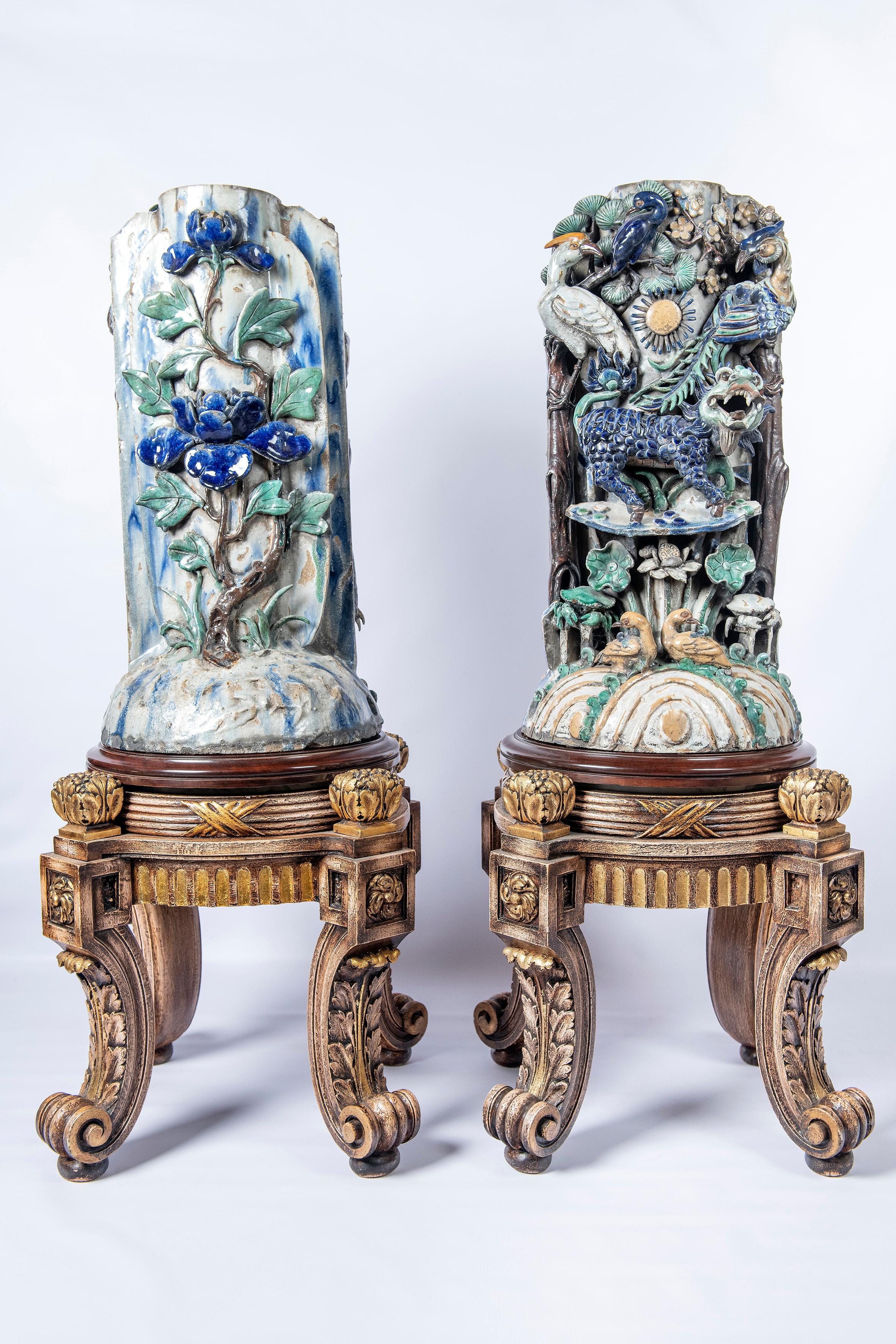 Paar glasierte chinesische Keramikfliesen, China, frühes 20. Jahrhundert im Angebot 1