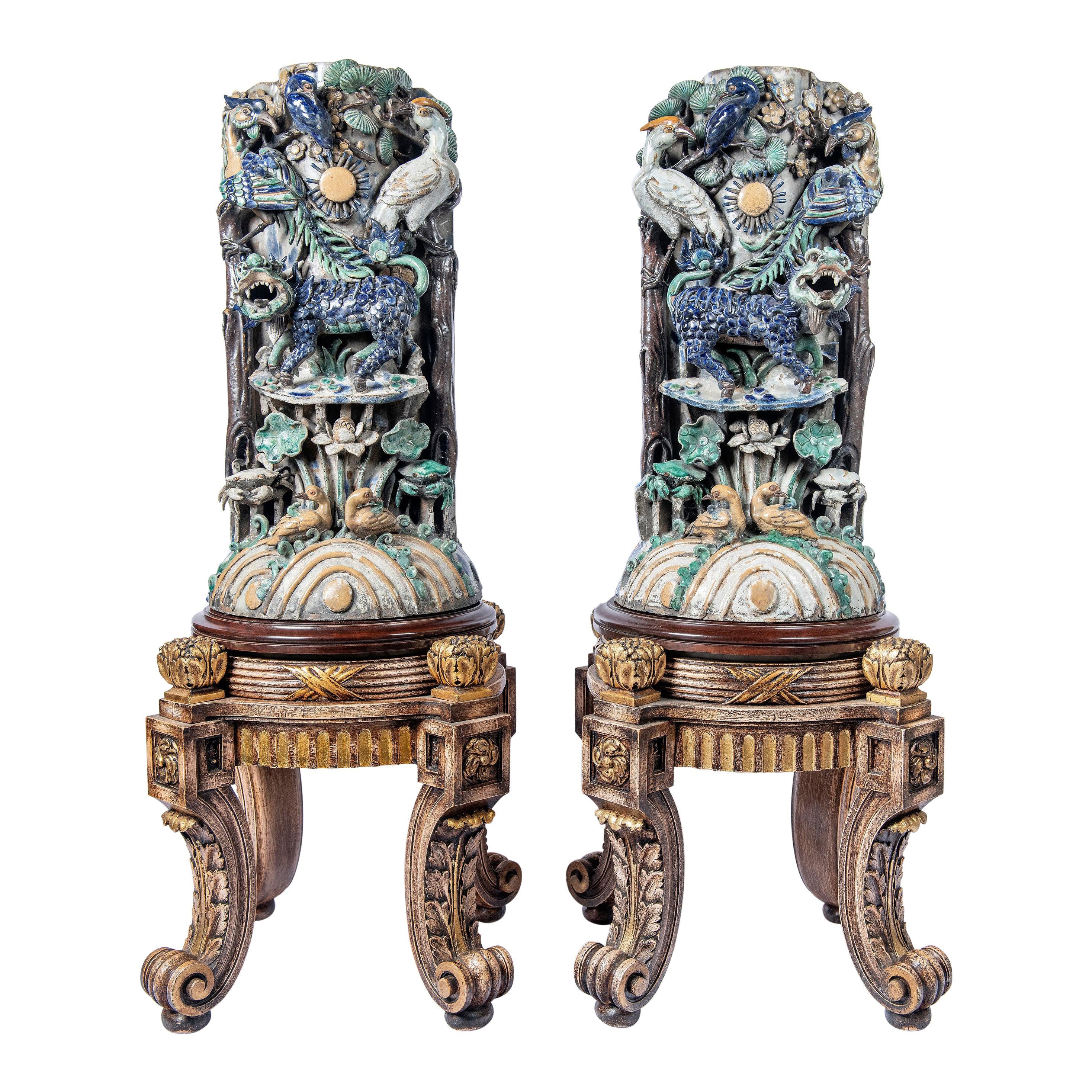 Pair of Glazed Ceramic Chinese Tiles, China, Early 20th Century