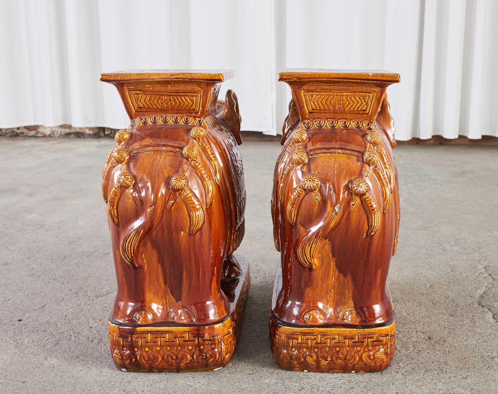 Pair of Glazed Ceramic Elephant Garden Stool Drinks Tables 9