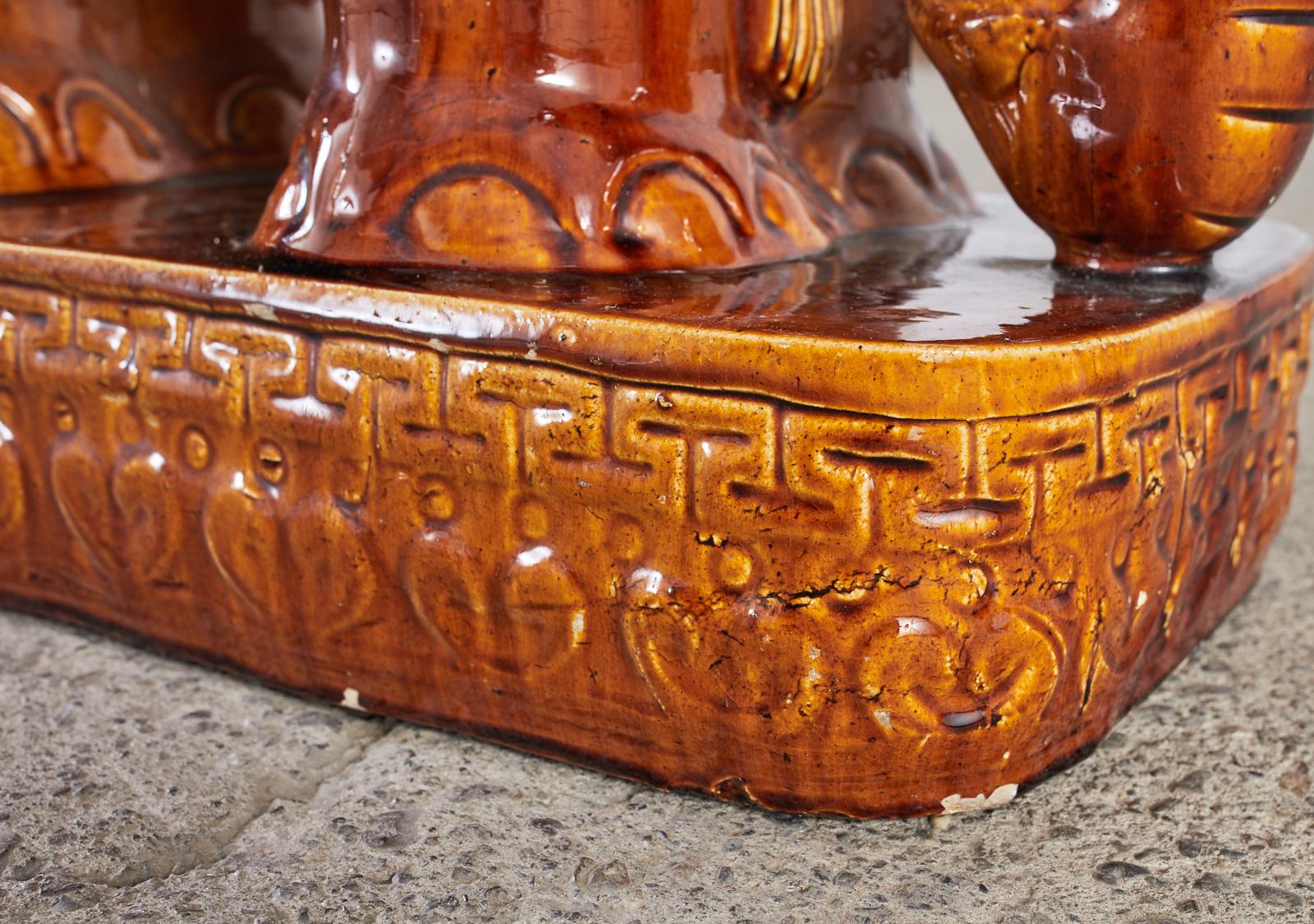 Pair of Glazed Ceramic Elephant Garden Stool Drinks Tables 3