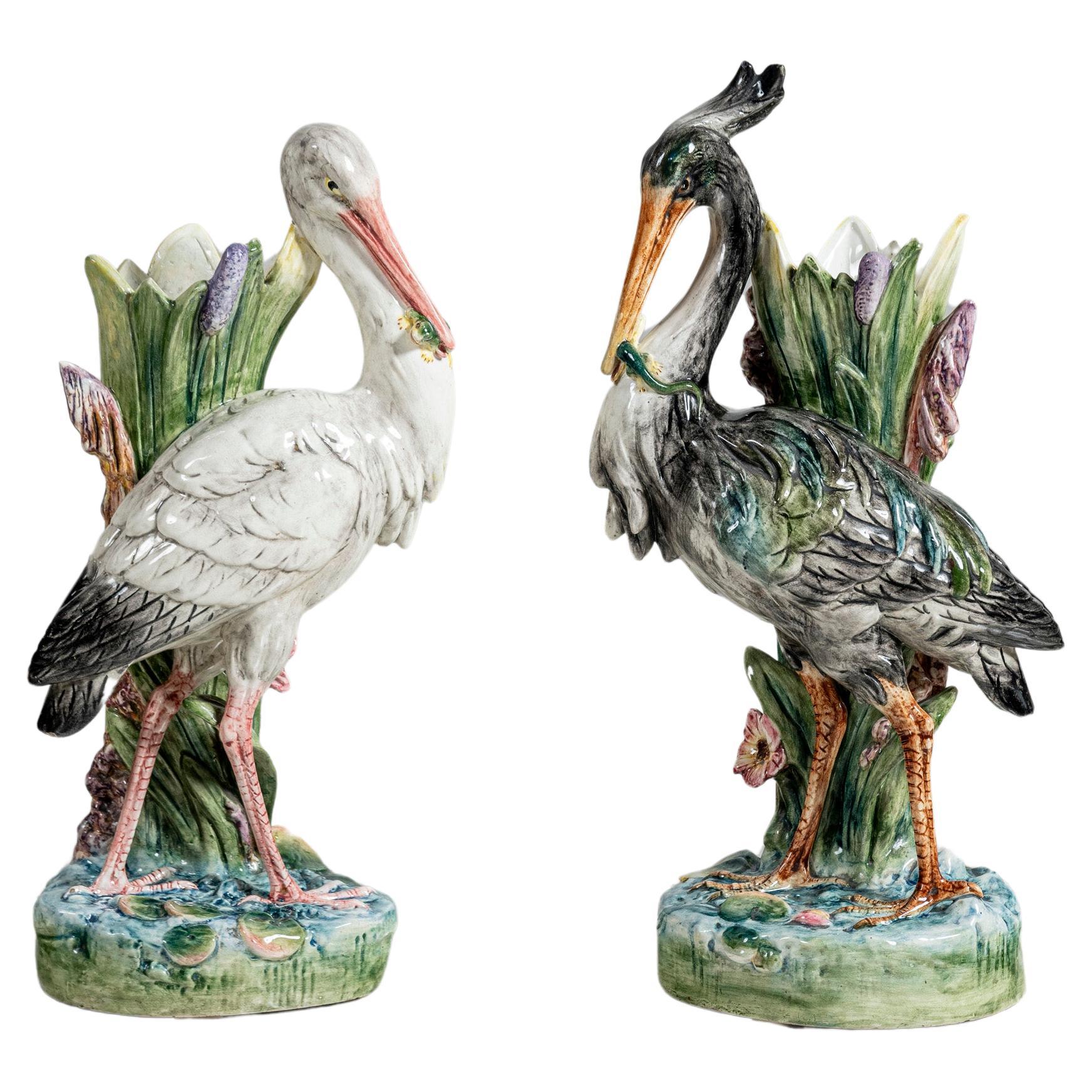 Pair of Glazed Ceramic Flower Vases by Delphine Massier, France, circa 1890. For Sale