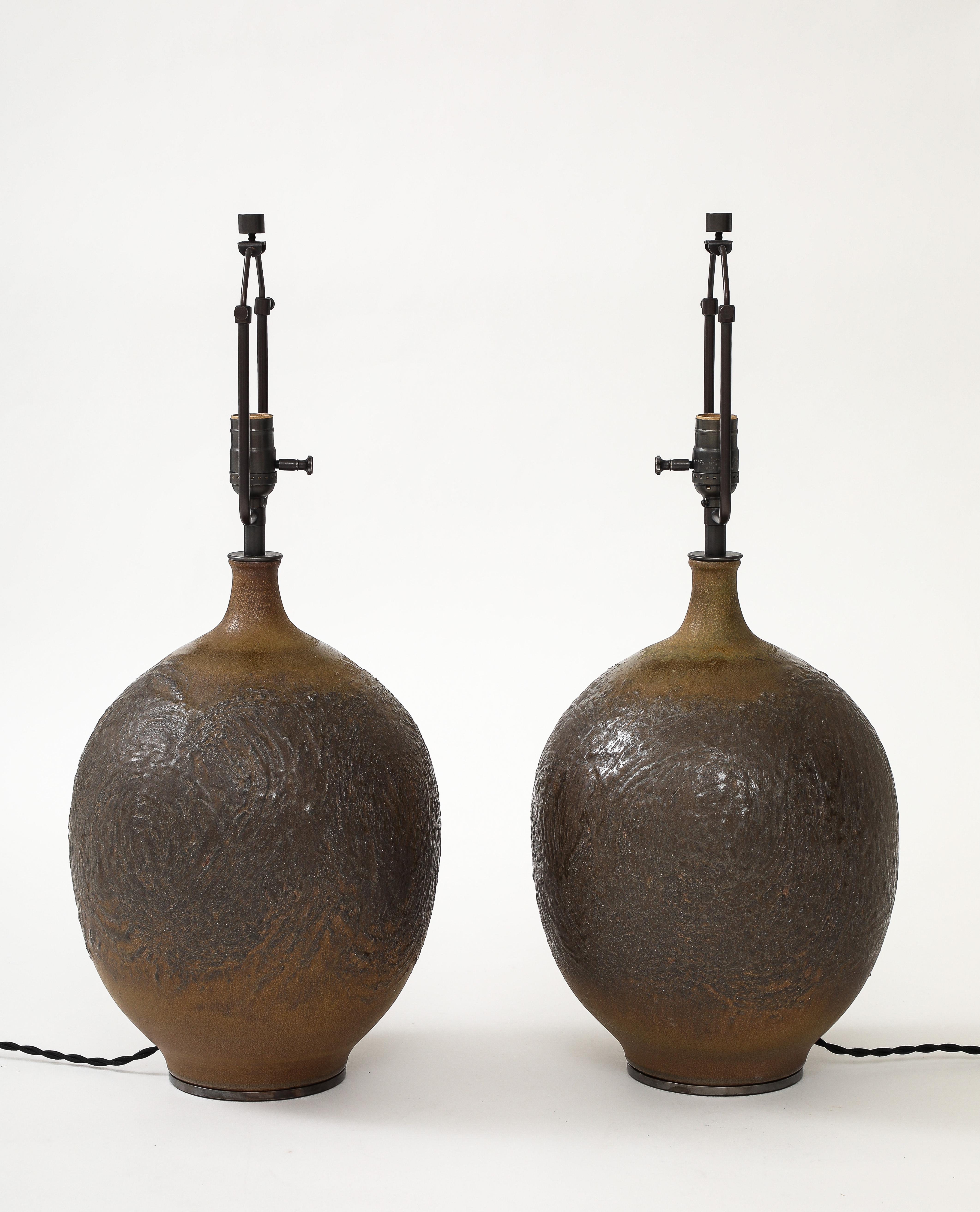 American Pair of Glazed Ceramic Lamps by Design Technics, United States, c. 1950 For Sale
