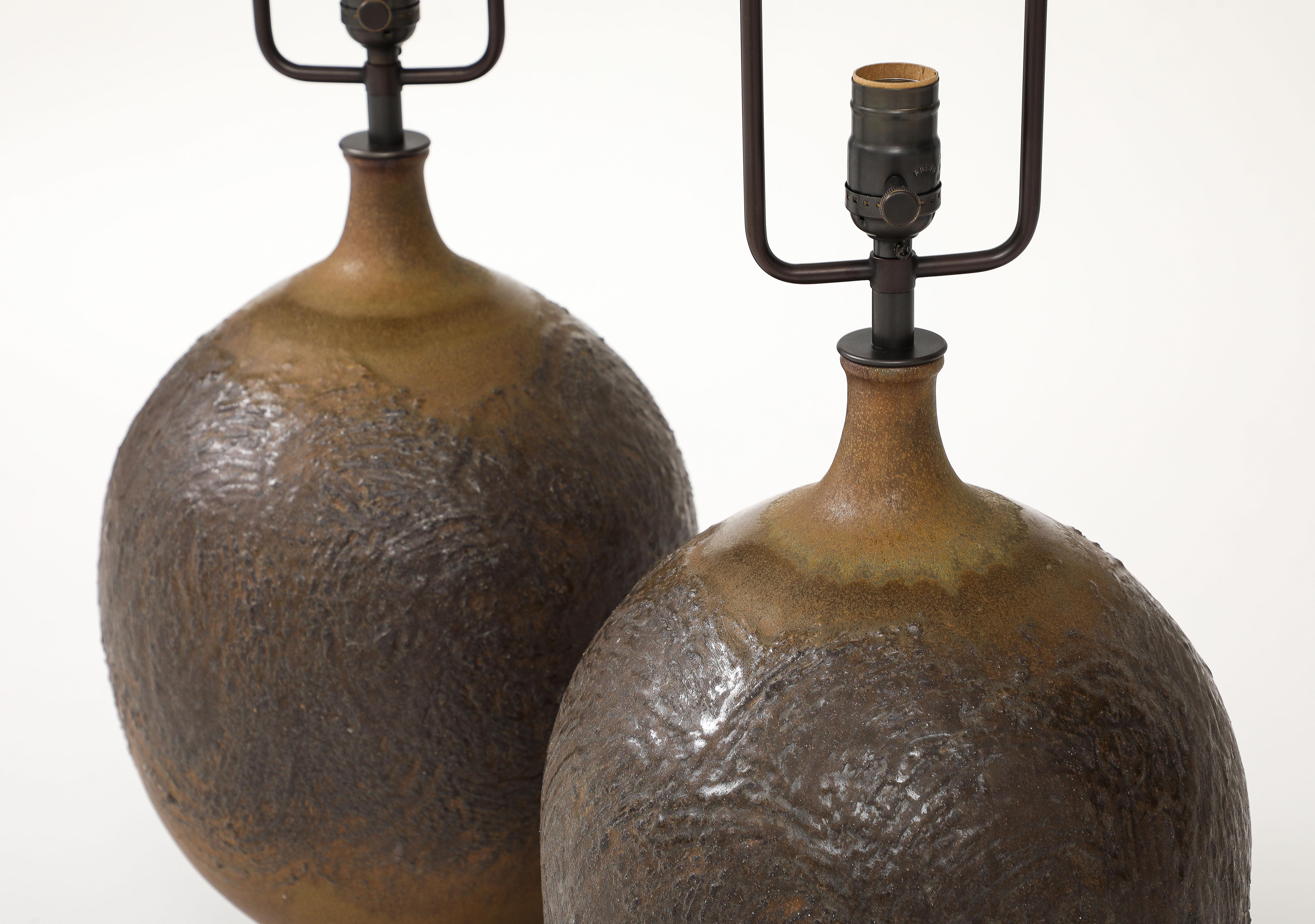 Pair of Glazed Ceramic Lamps by Design Technics, United States, c. 1950 For Sale 1