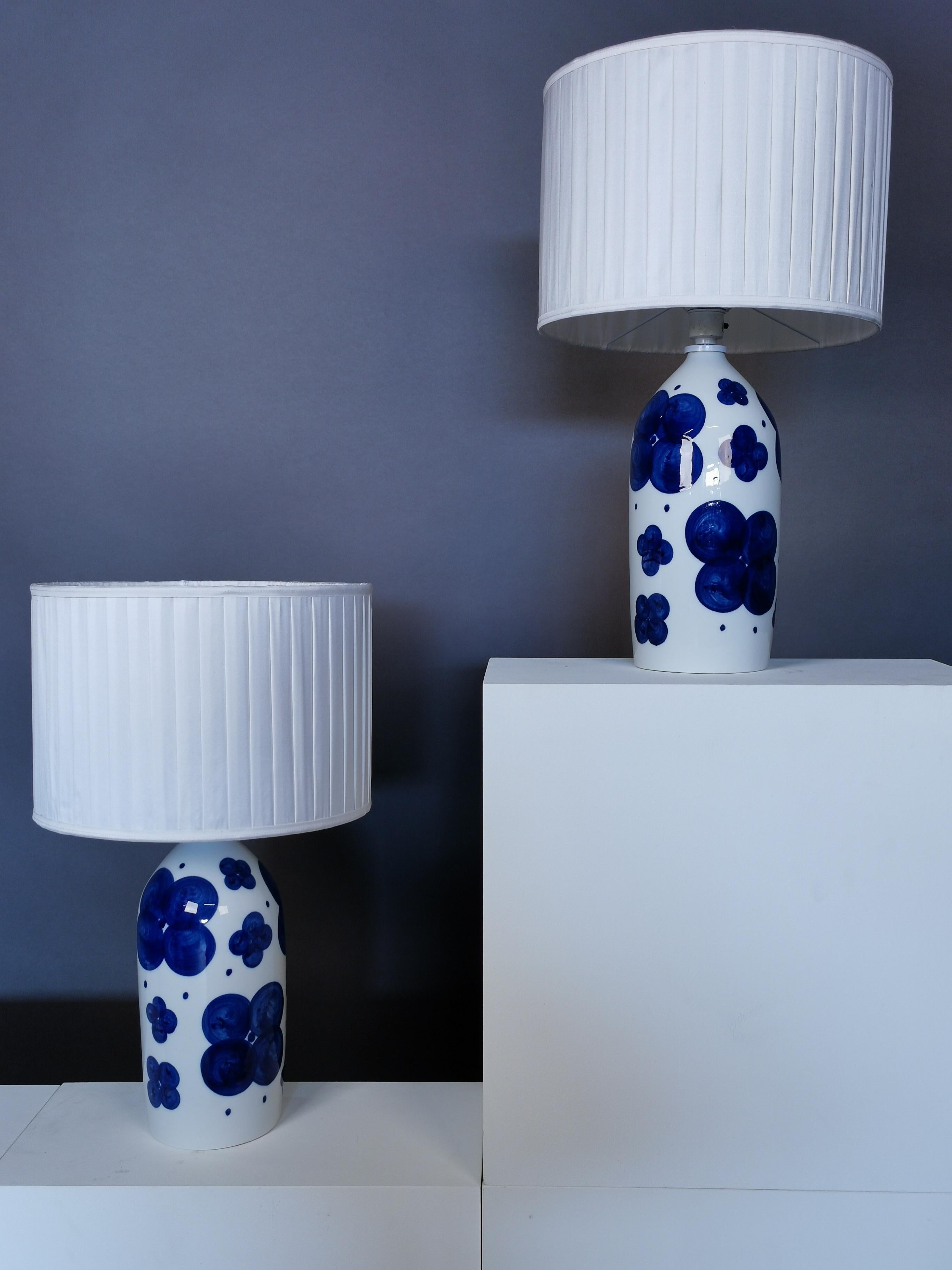 Scandinavian Modern Pair of Glazed Ceramic Table Lamps by Sylvia Leuchovius, Sweden, 1960s