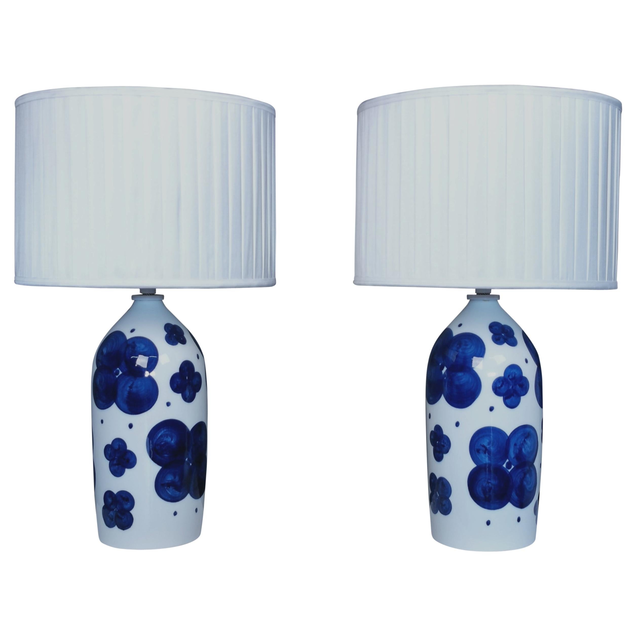 Pair of Glazed Ceramic Table Lamps by Sylvia Leuchovius, Sweden, 1960s