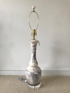 Pair of Glazed Ceramic Table Lamps with Swirled Cream/Gray/Lavender