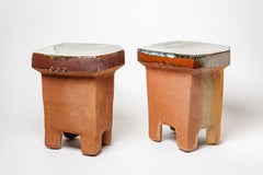 Pair of glazed ceramic tables or stools by Marie-Lucie Trinquand, 2025.