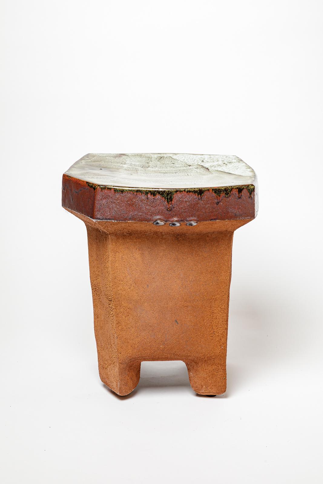 Beaux-Arts Paire de tables ou tabourets en céramique émaillée de Marie-Lucie Trinquand, 2025. en vente