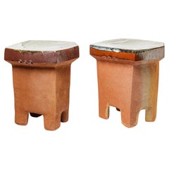 Pair of glazed ceramic tables or stools by Marie-Lucie Trinquand, 2025.